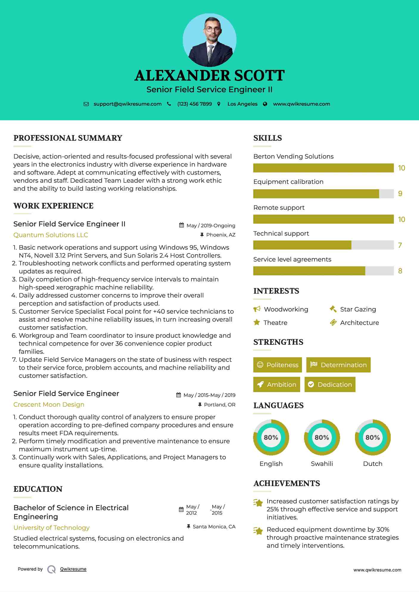 Senior Field Service Engineer II Resume Example