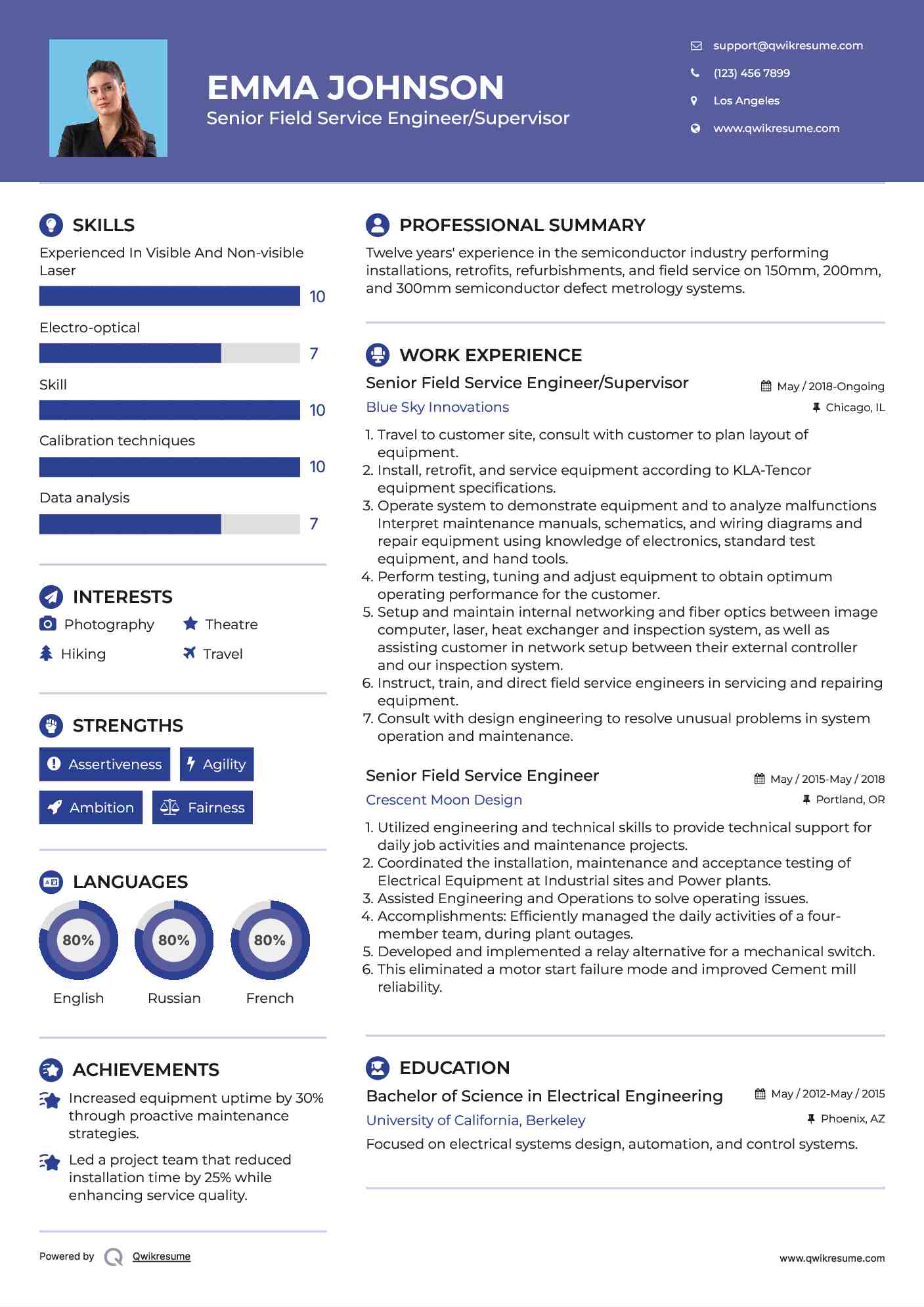 Senior Field Service Engineer/Supervisor Resume Template