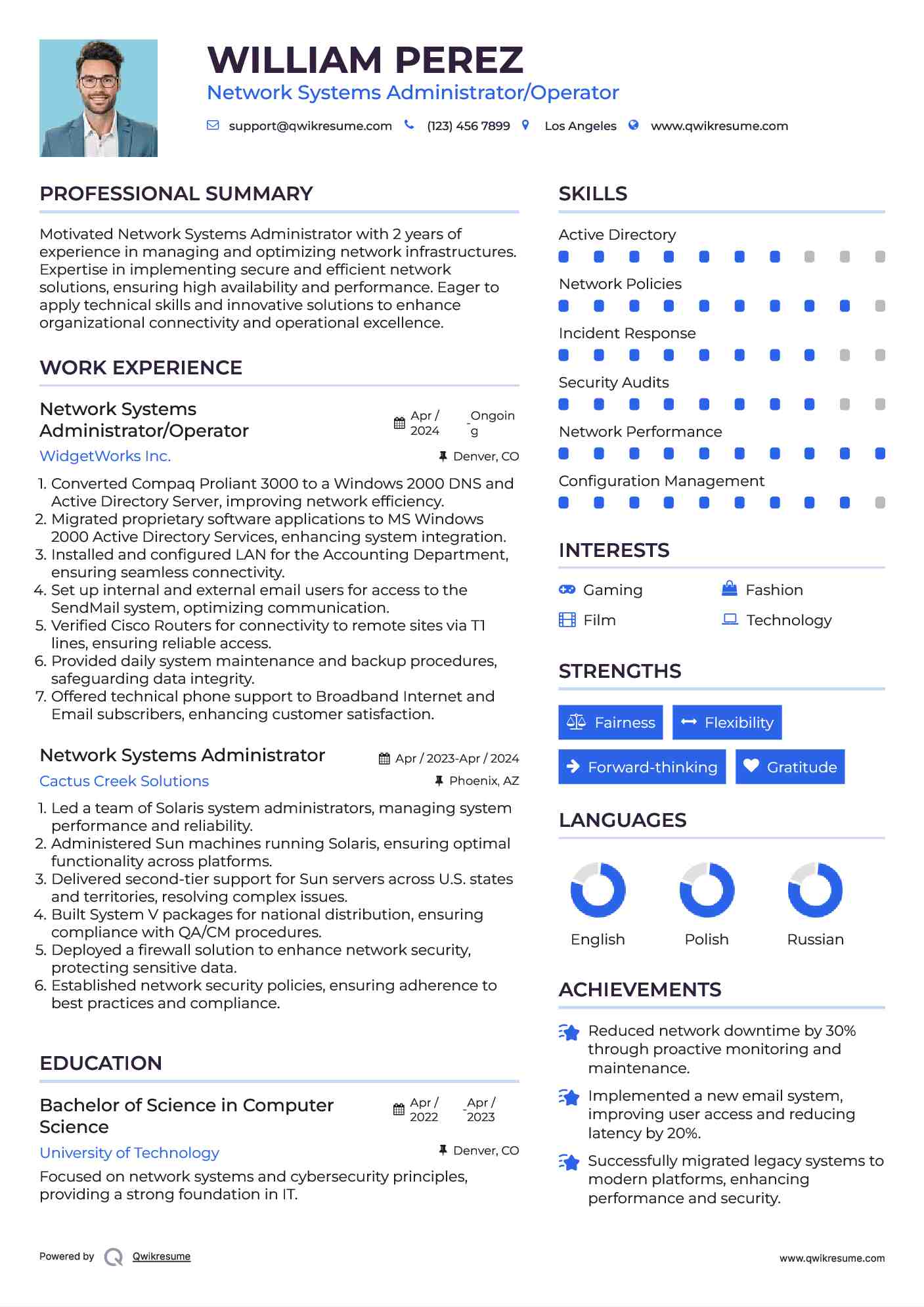 Network Systems Administrator/Operator Resume Model