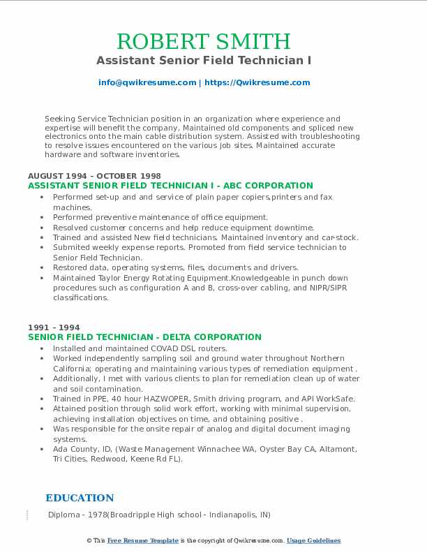 Senior Field Technician Resume Samples QwikResume