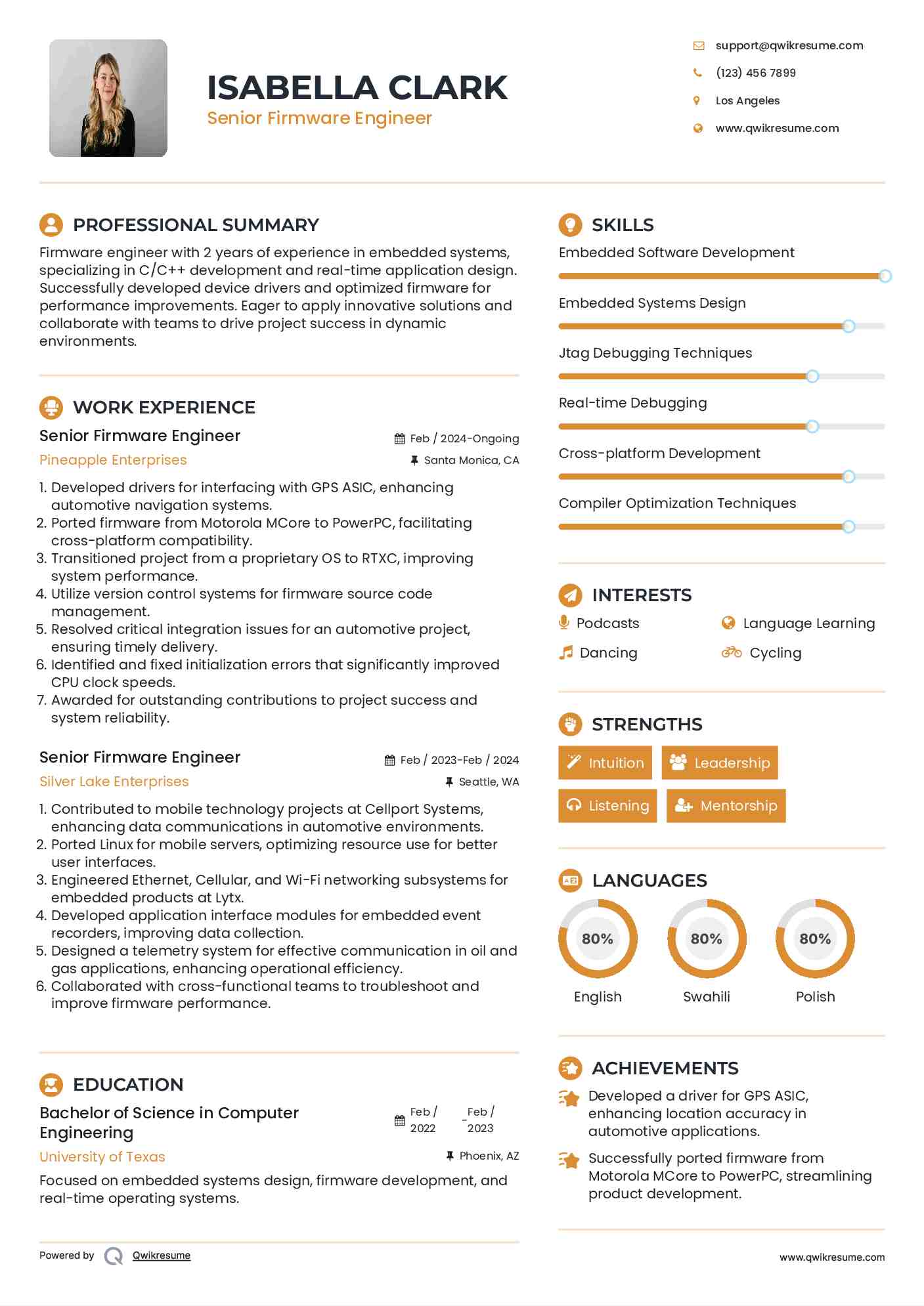 Senior Firmware Engineer Resume Format