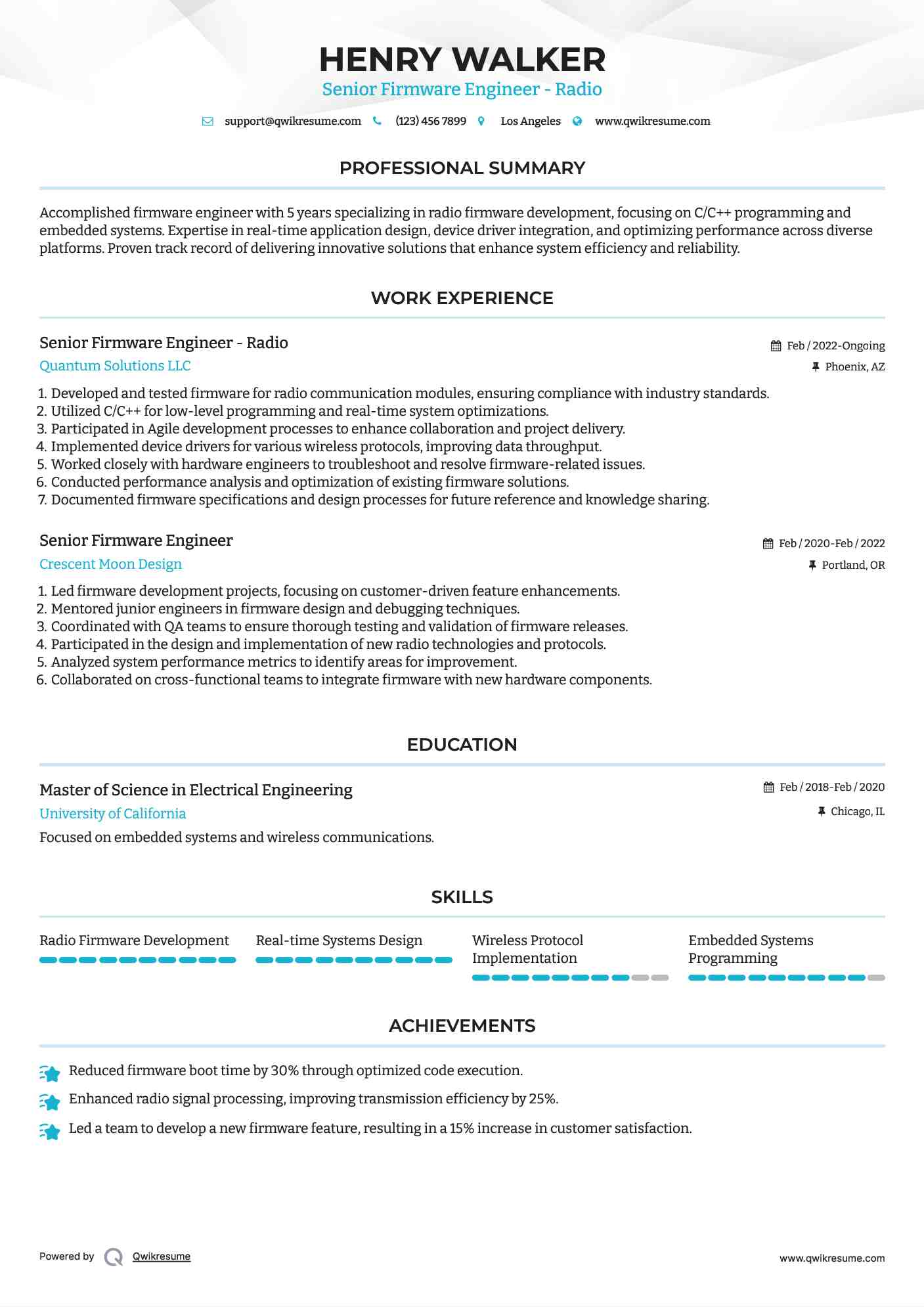 Senior Firmware Engineer - Radio Resume Model
