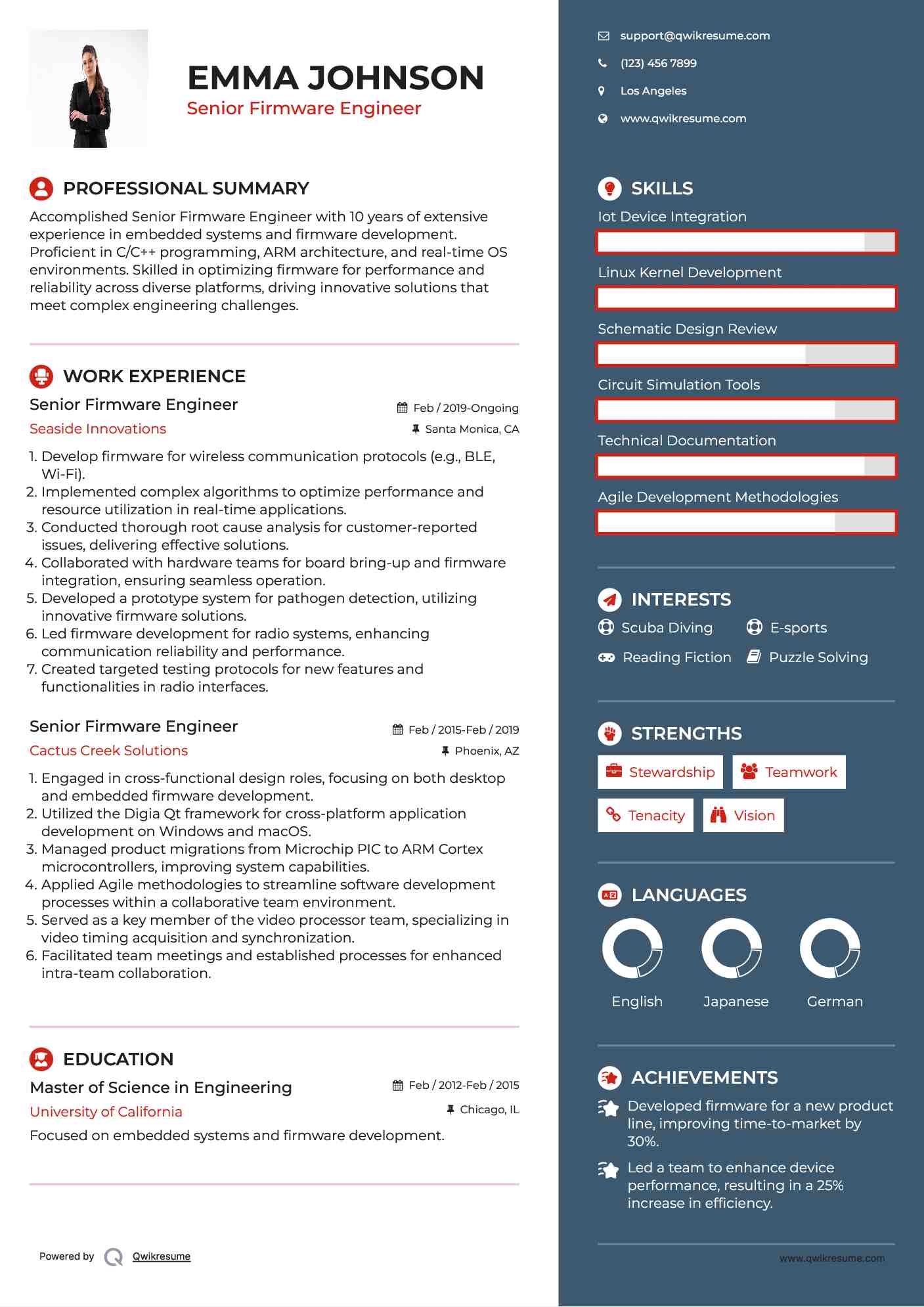 Senior Firmware Engineer Resume Example