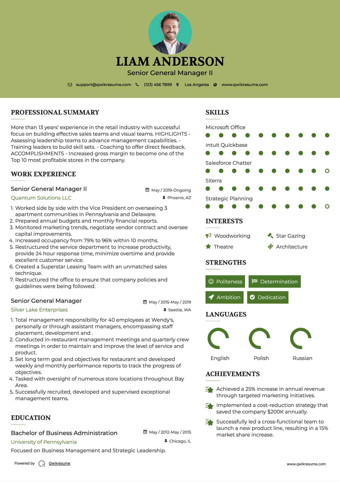 Senior General Manager II Resume Template