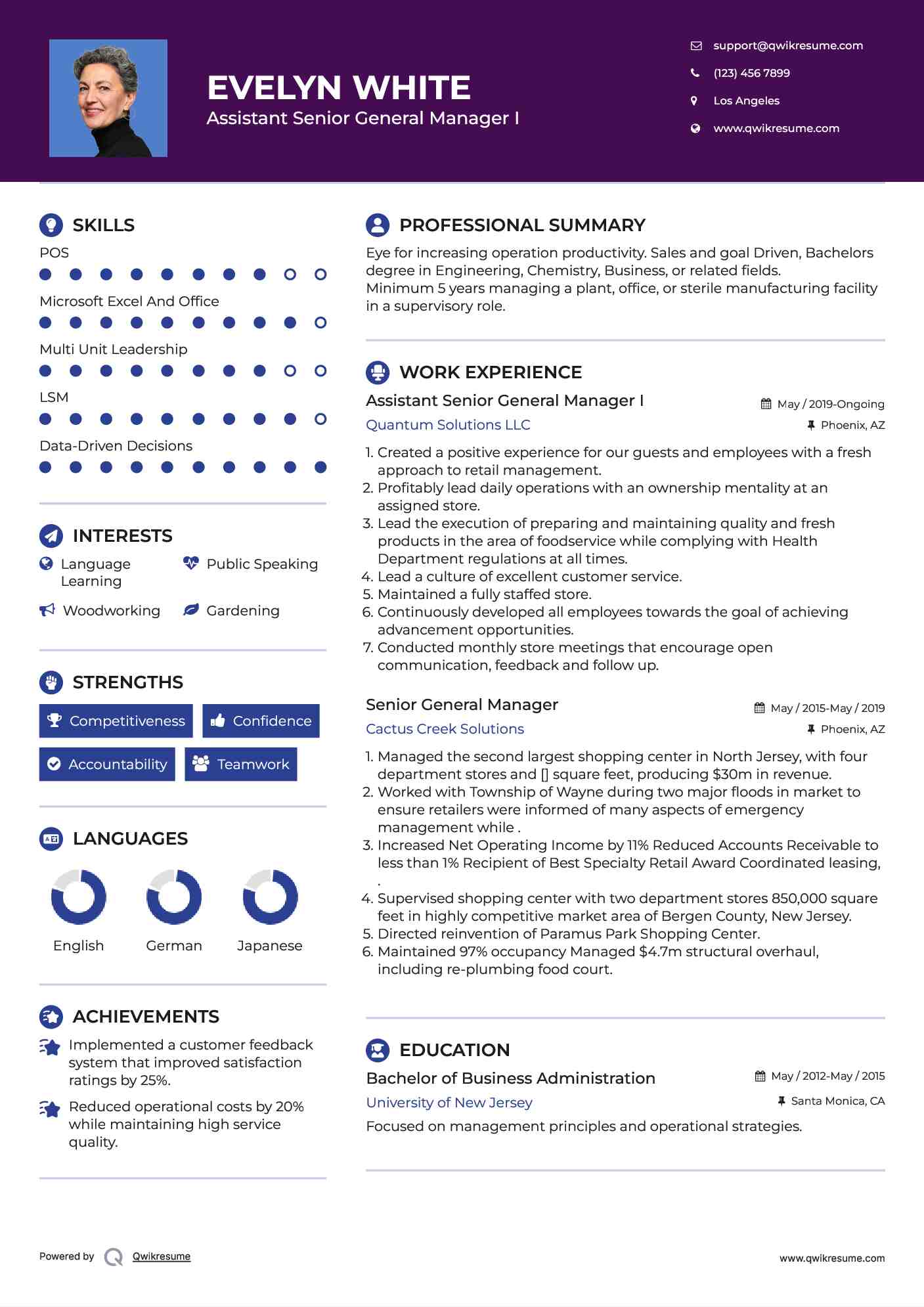 Assistant Senior General Manager I Resume Template