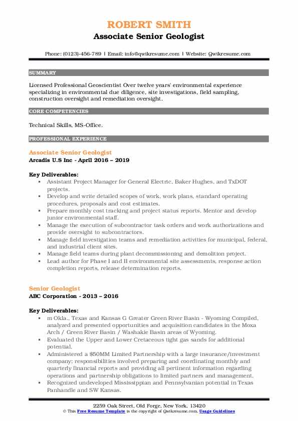 Senior Geologist Resume Samples - Senior Geologist 1574677223 Pdf 