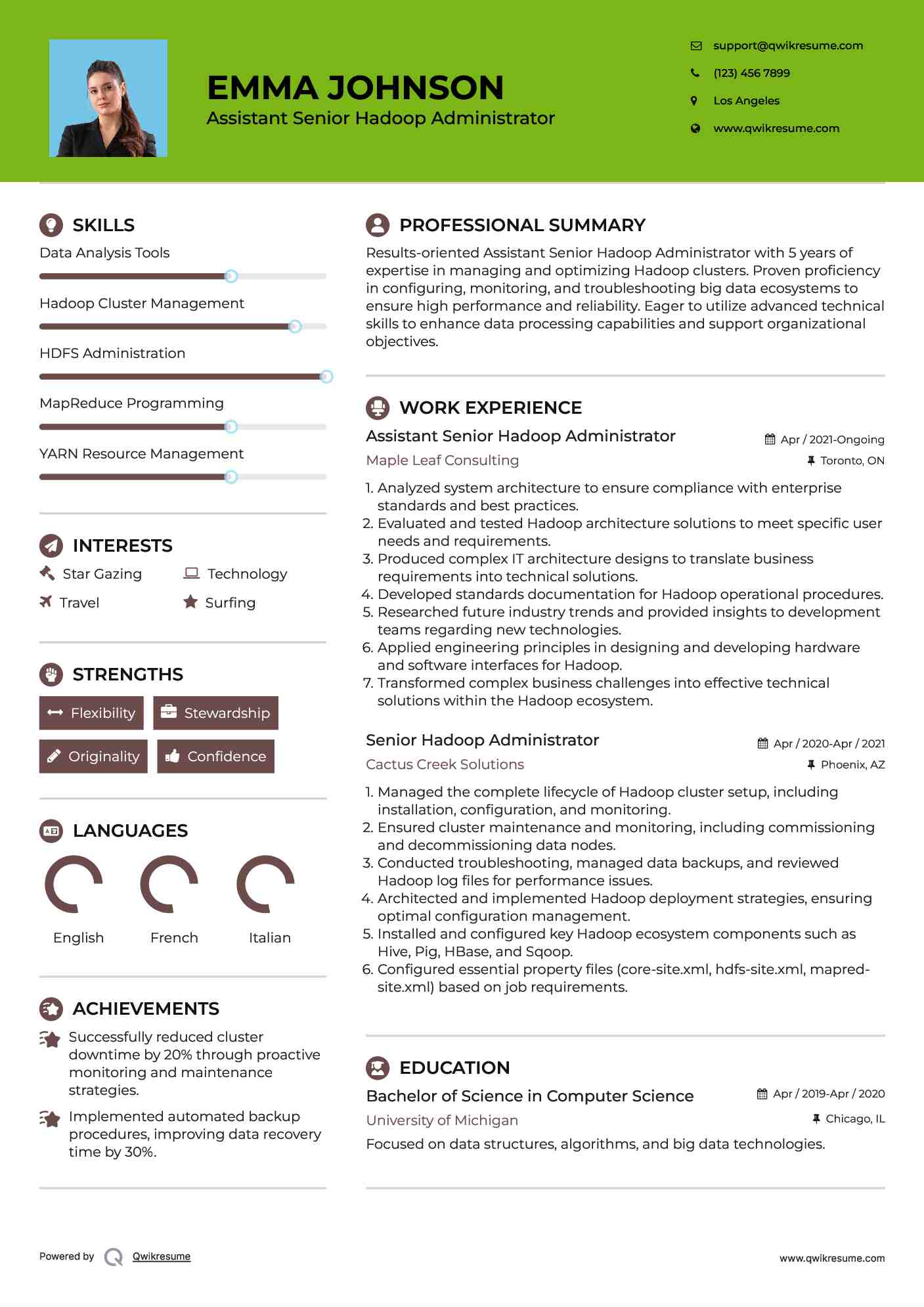 Assistant Senior Hadoop Administrator Resume Template