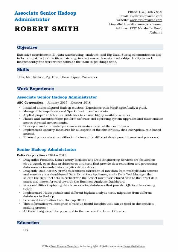 Senior Hadoop Administrator Resume Samples QwikResume