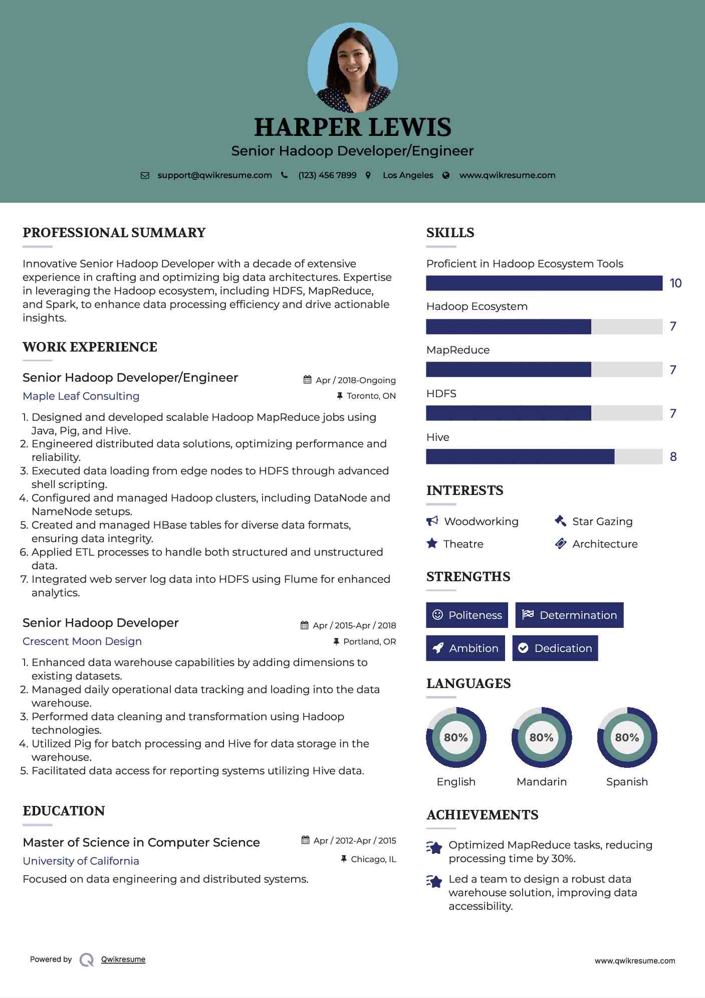 Senior Hadoop Developer/Engineer Resume Example