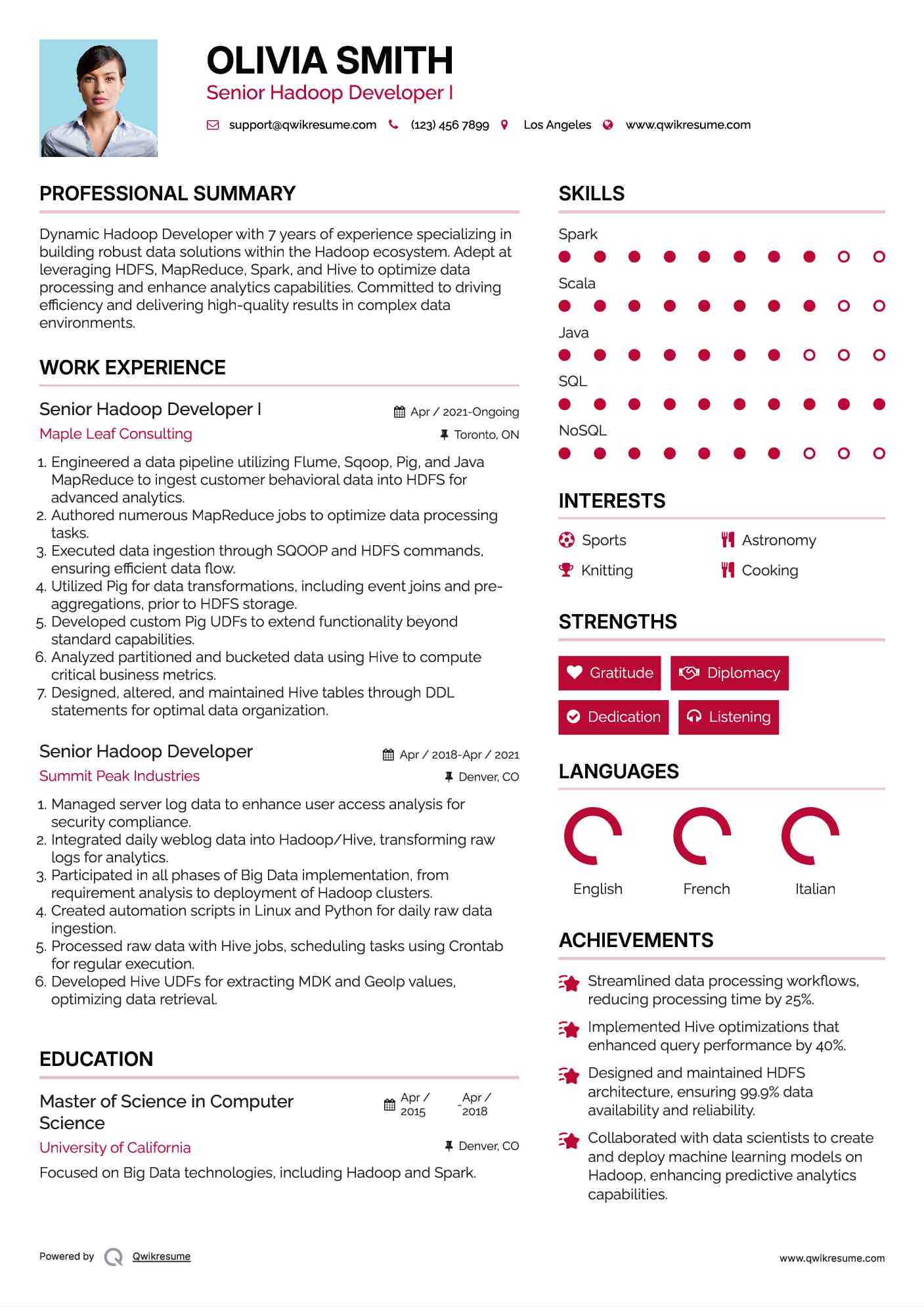 Senior Hadoop Developer I Resume Template