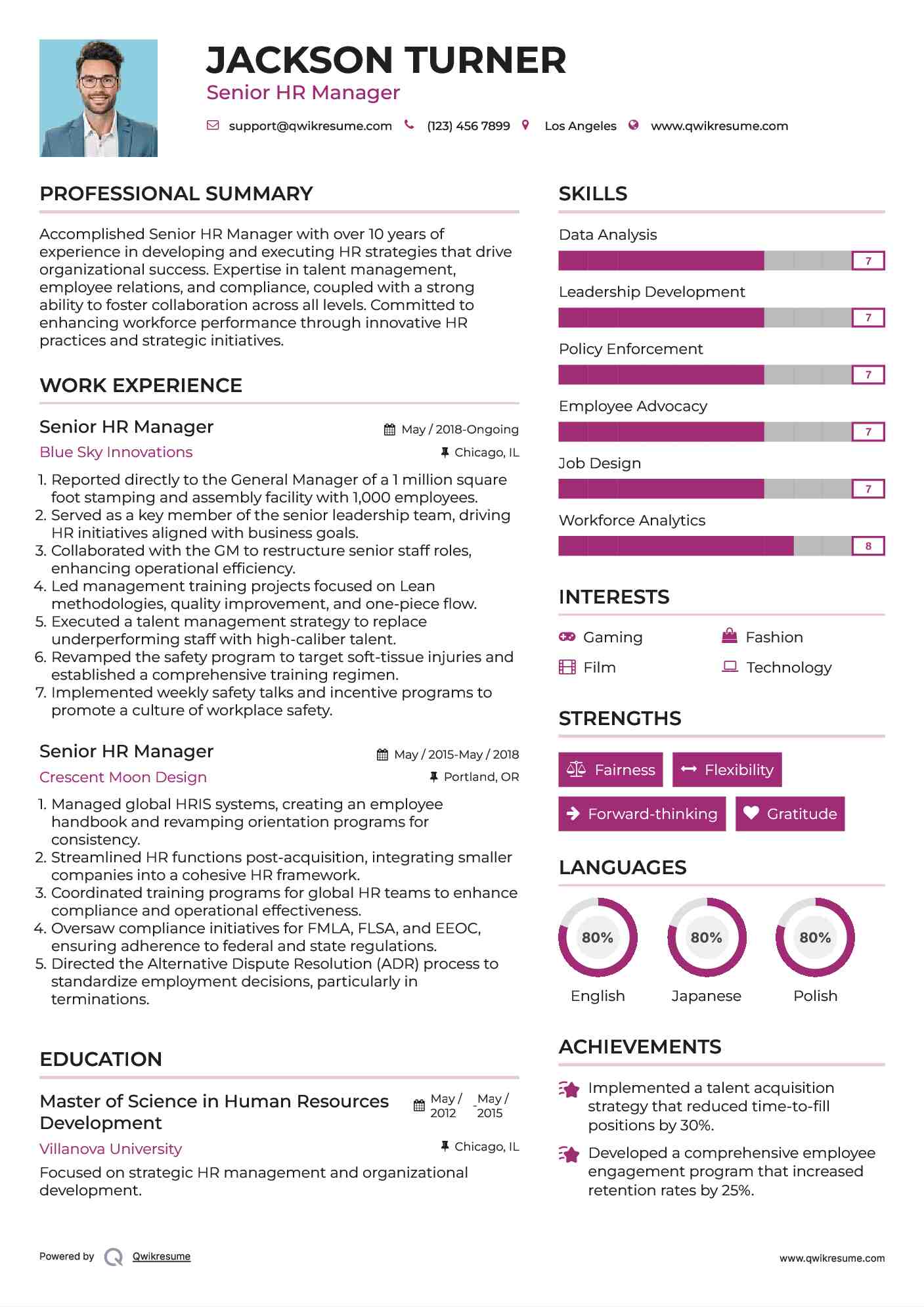Senior HR Manager Resume Template