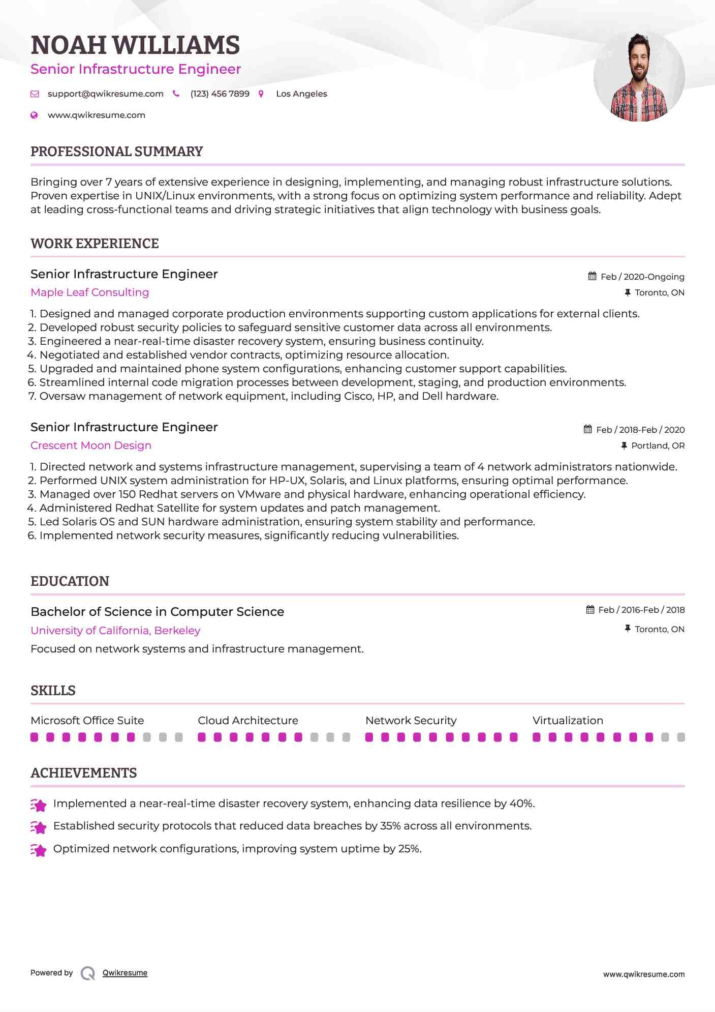 Senior Infrastructure Engineer Resume Template