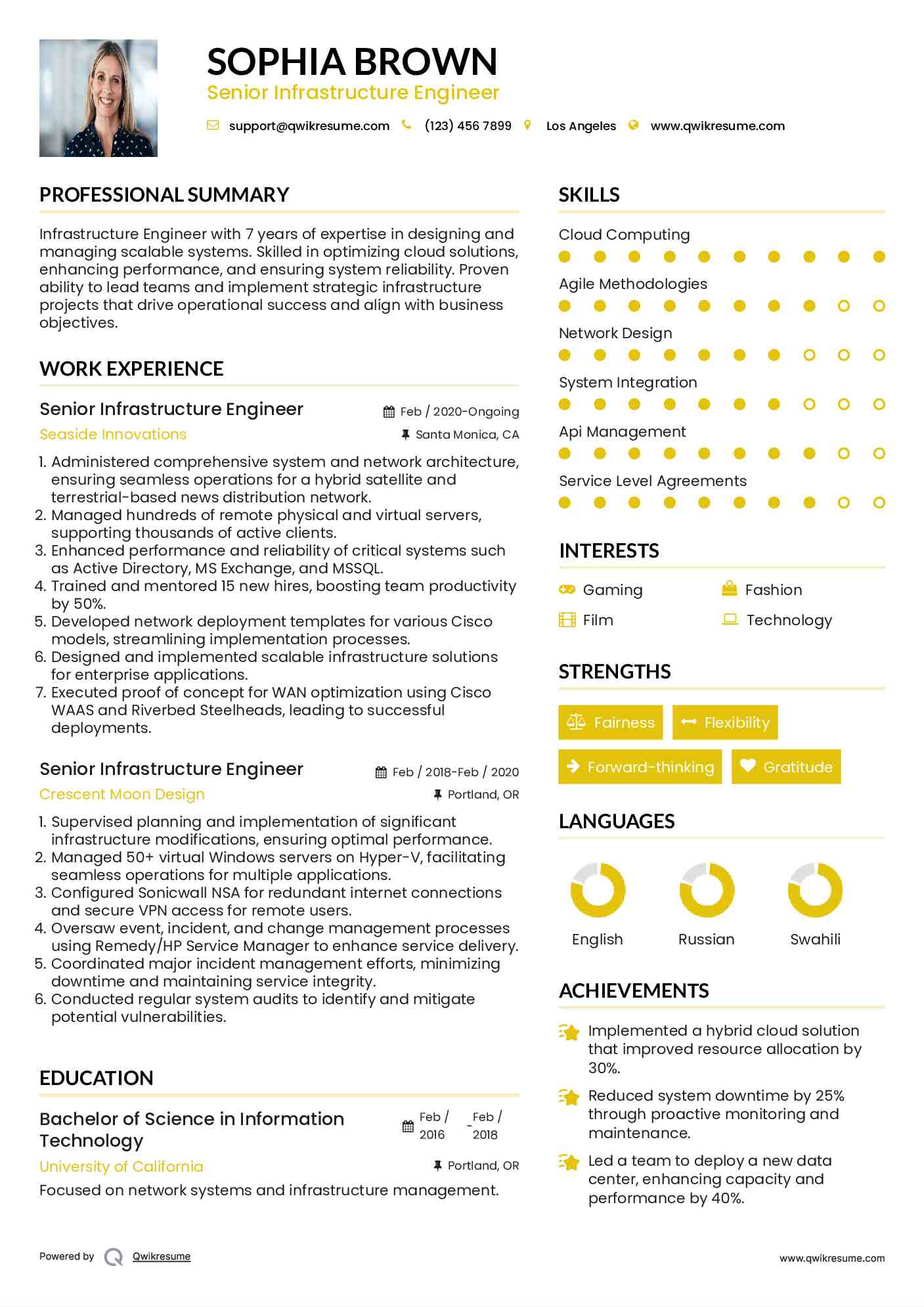 Senior Infrastructure Engineer Resume Example