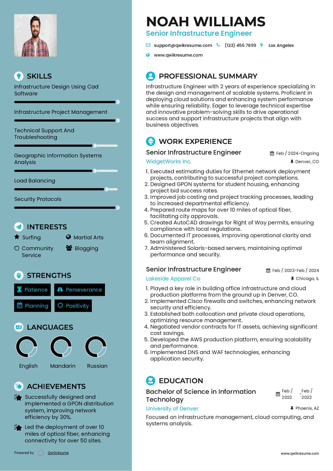 Senior Infrastructure Engineer Resume Sample