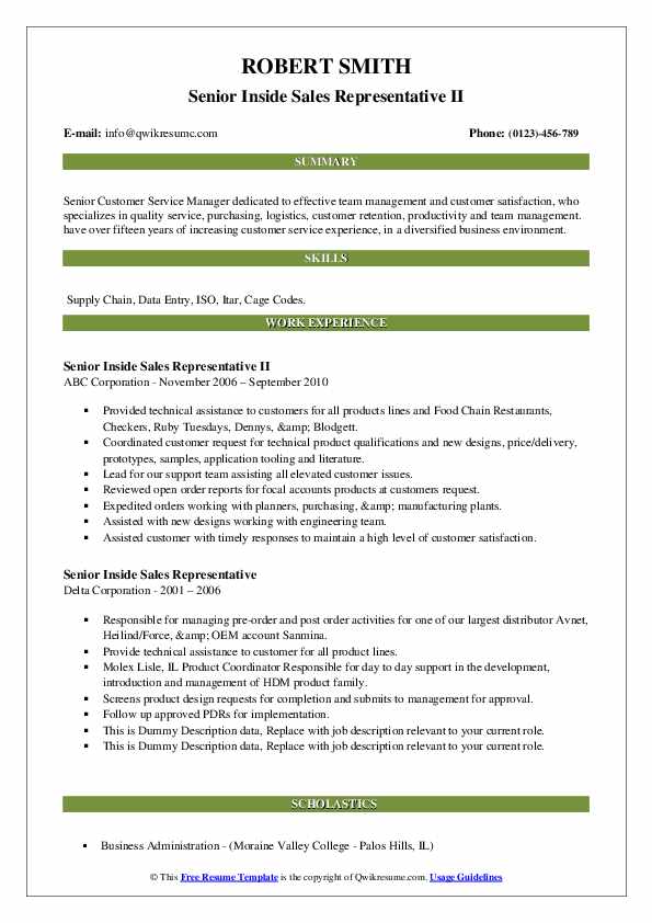 Senior Inside Sales Representative - Senior Inside Sales Representative 1589951583 Pdf 