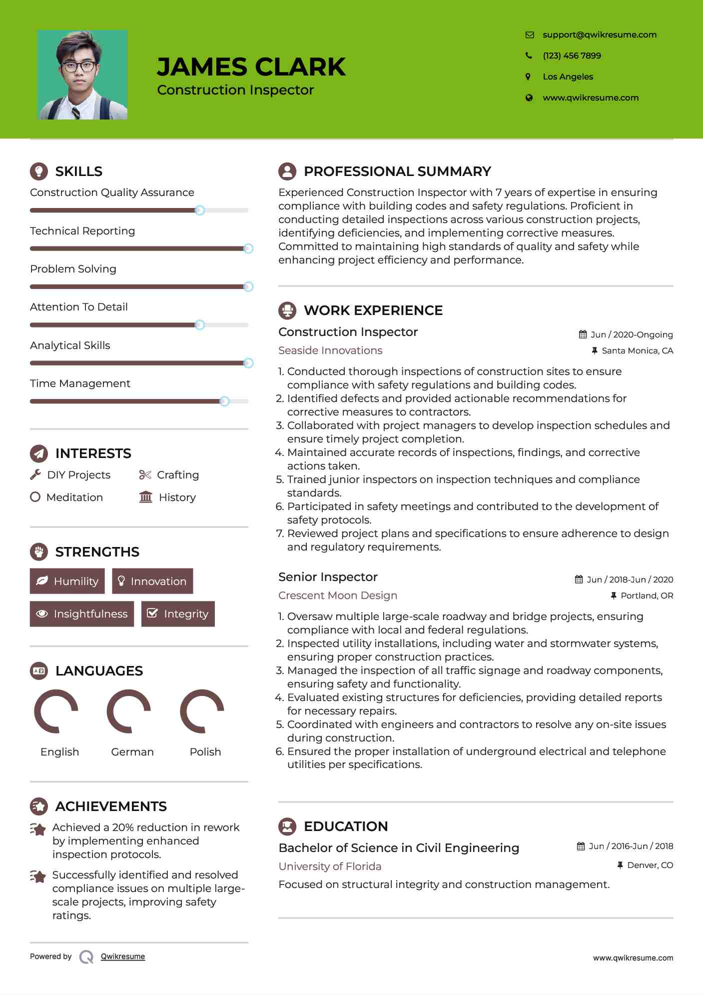 Construction Inspector Resume Template