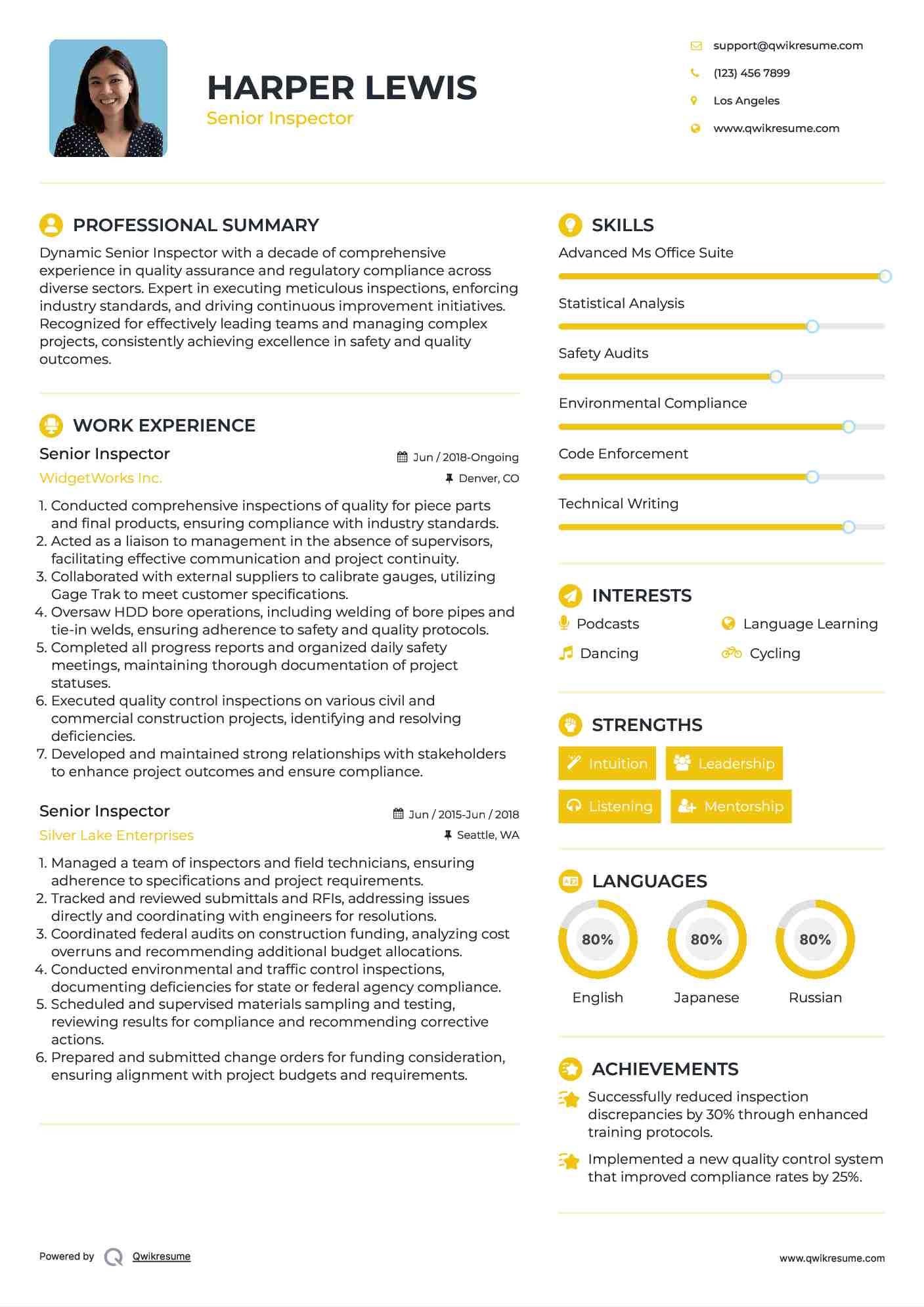 Senior Inspector Resume Template
