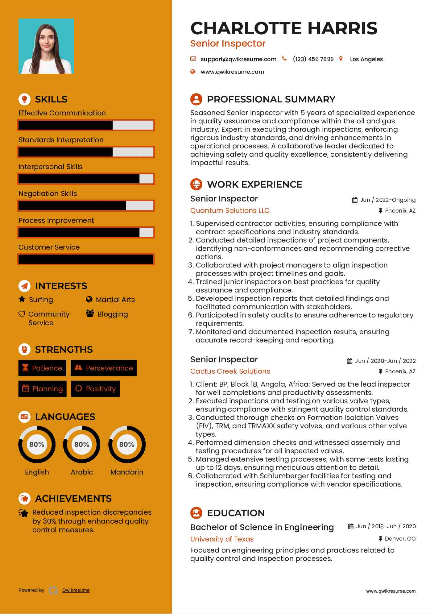Senior Inspector Resume Template