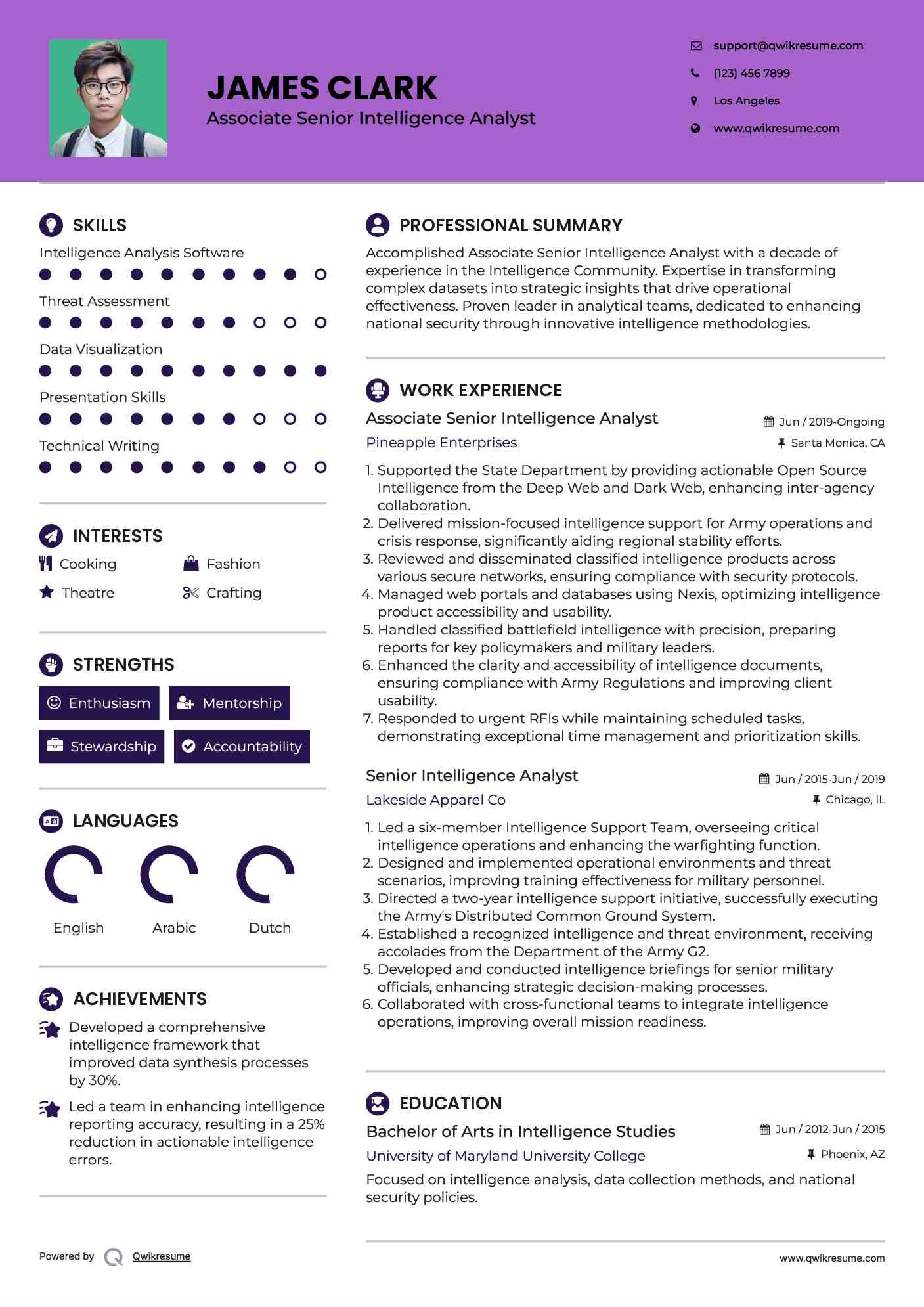 Associate Senior Intelligence Analyst Resume Template