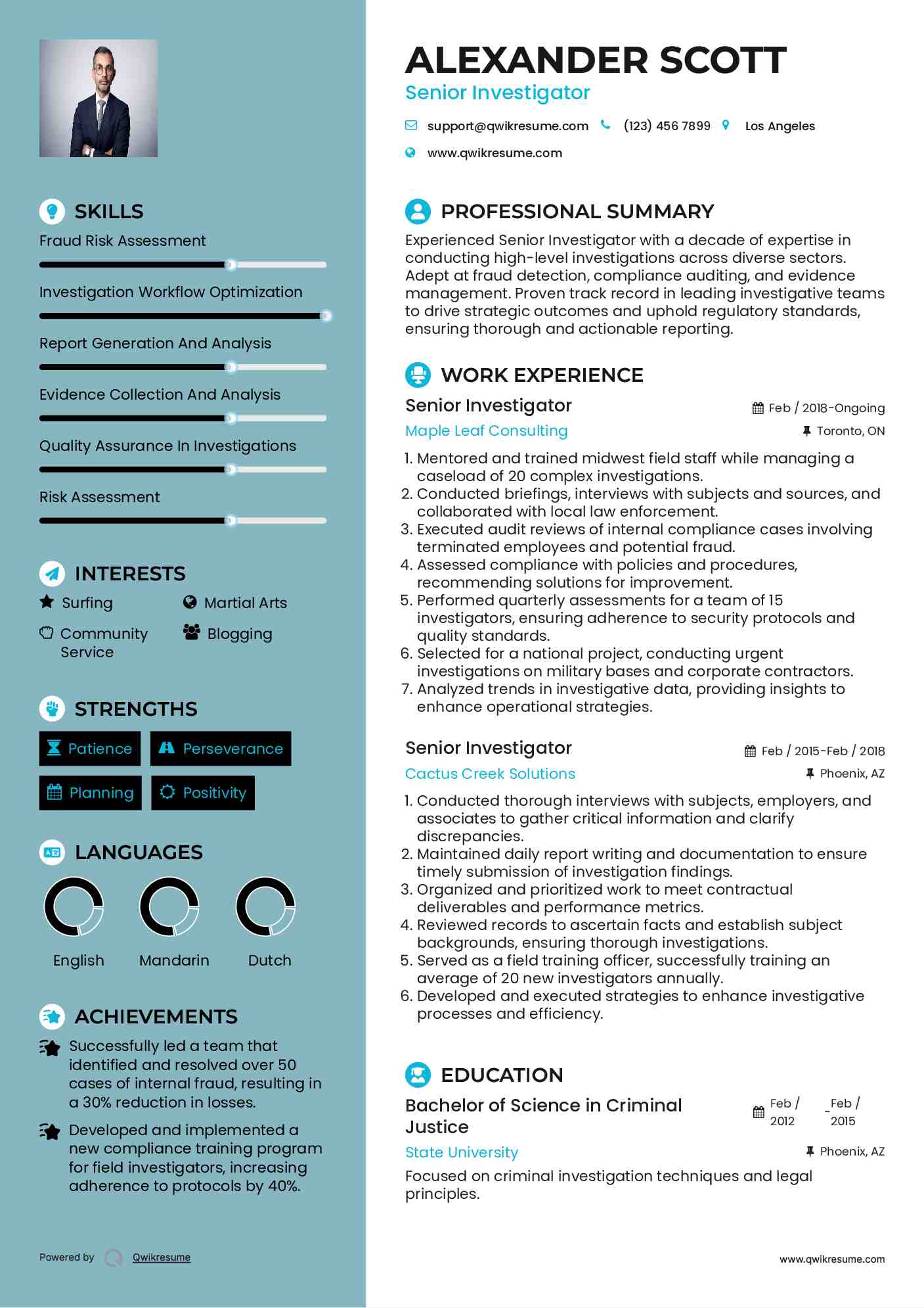 Senior Investigator Resume Template