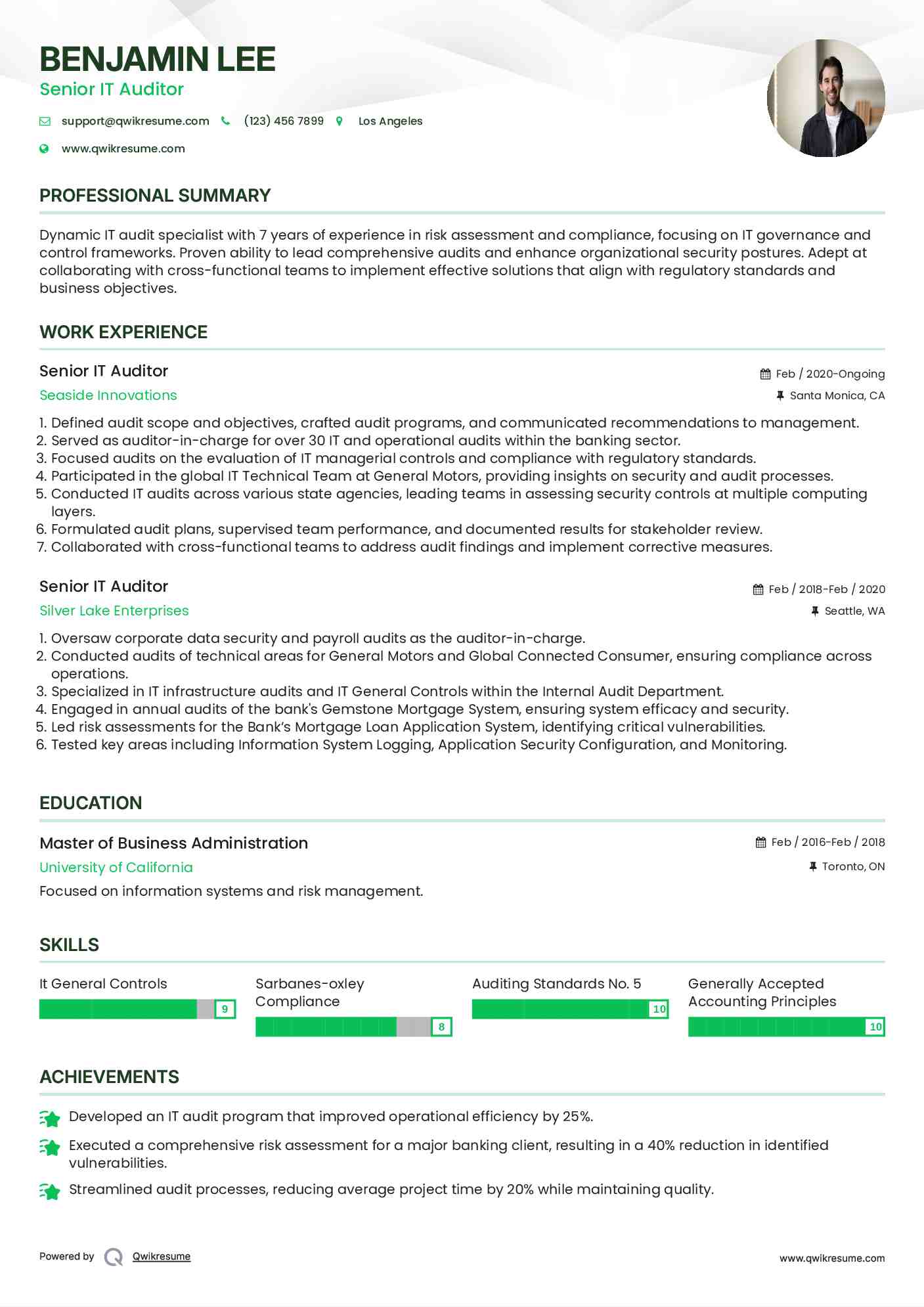 Senior IT Auditor Resume Template