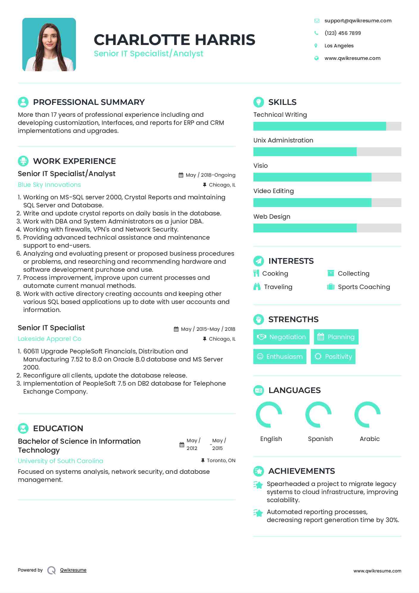 Senior IT Specialist/Analyst Resume Format