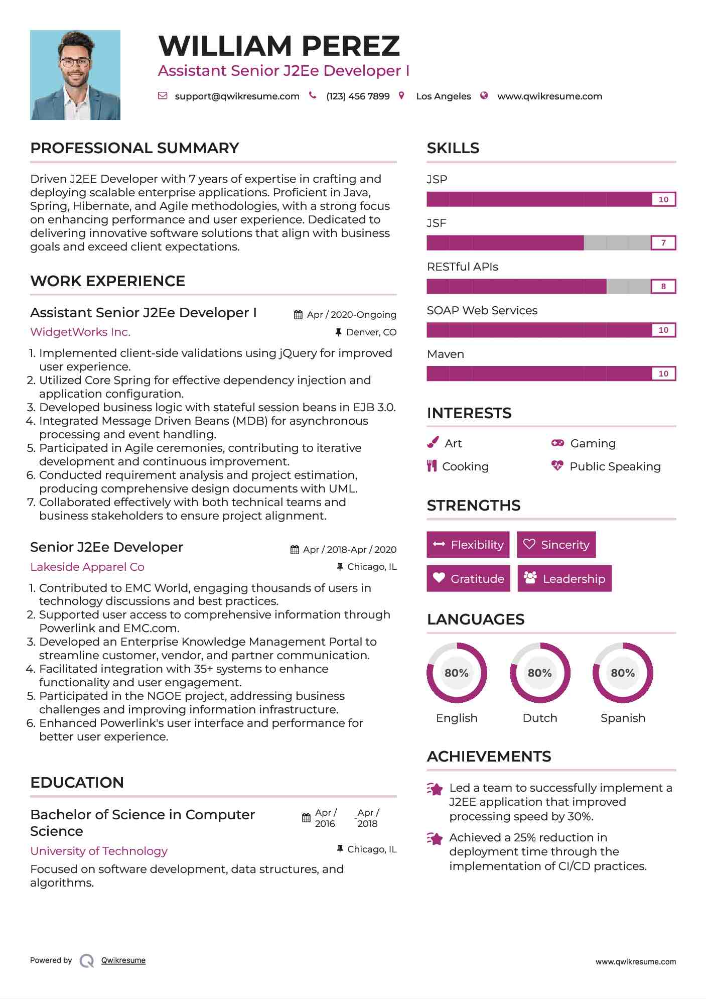 Assistant Senior J2Ee Developer I Resume Format