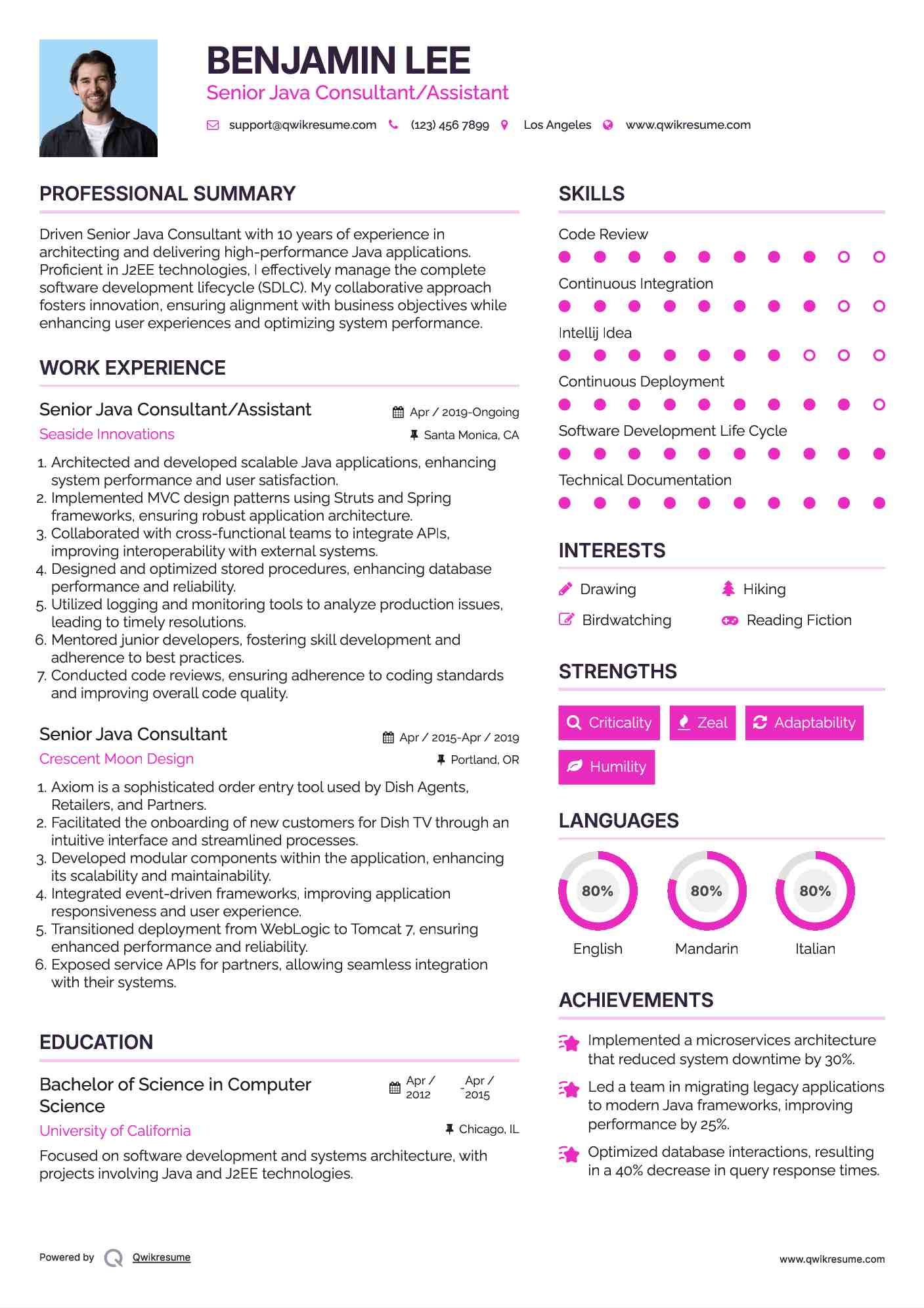 Senior Java Consultant/Assistant Resume Example