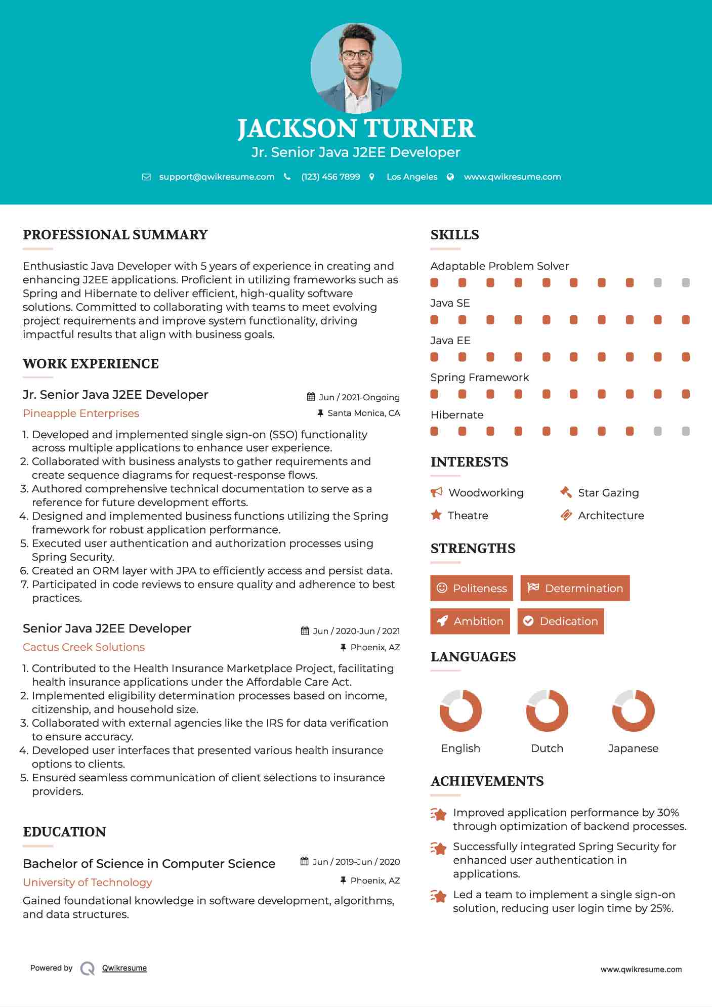 Jr. Senior Java J2EE Developer Resume Format