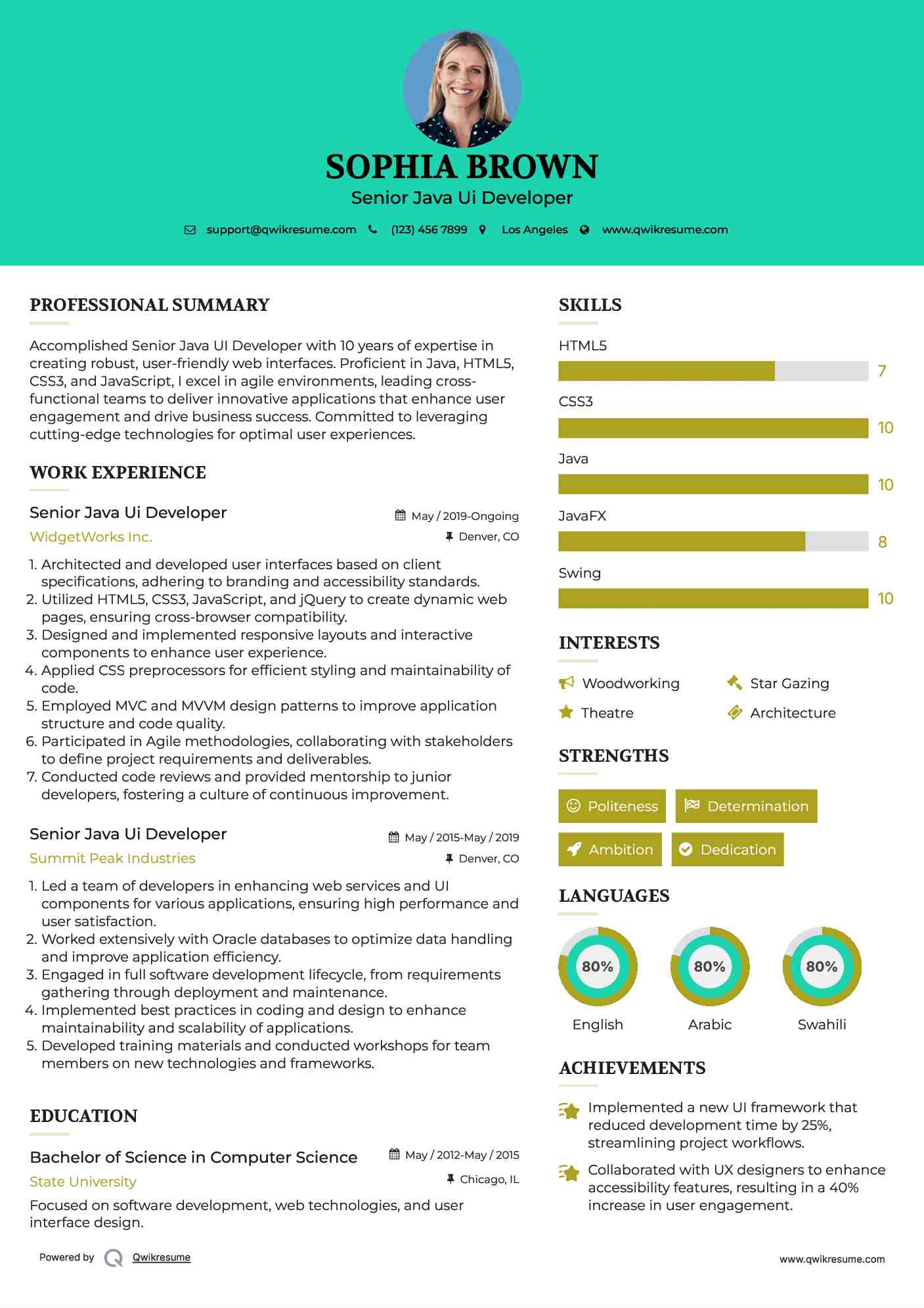 Senior Java Ui Developer Resume Format