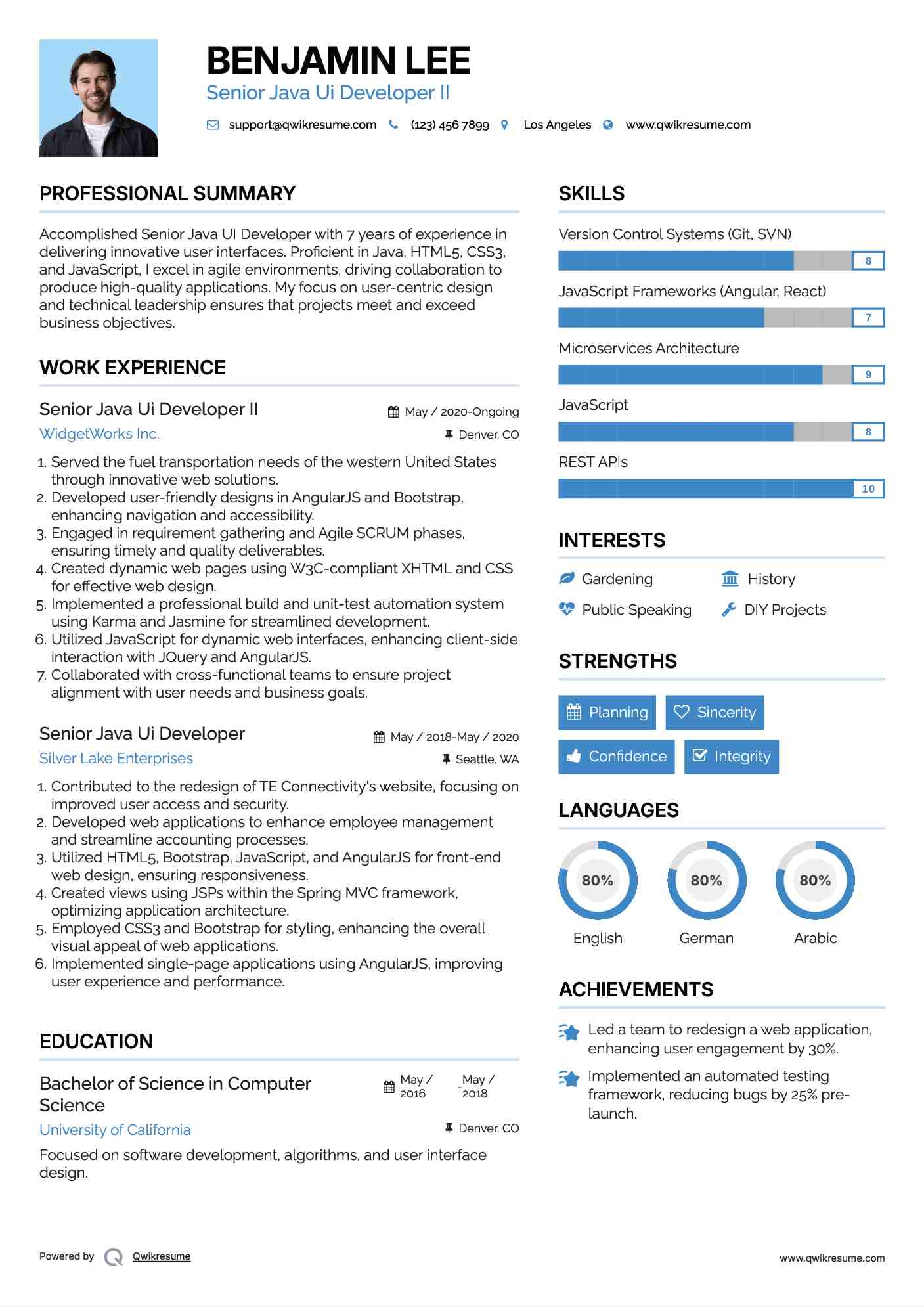 Senior Java Ui Developer II Resume Format