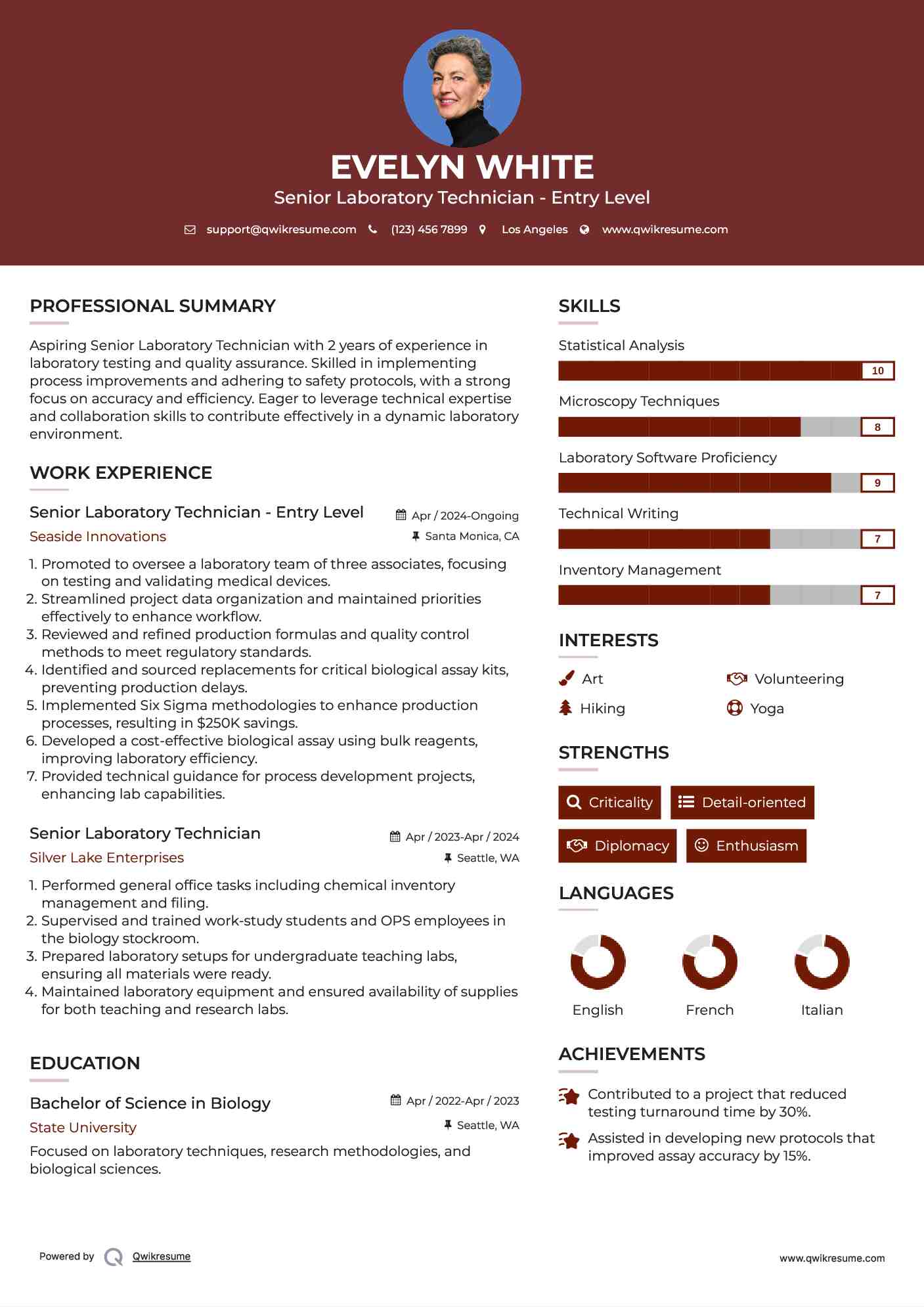 Senior Laboratory Technician - Entry Level Resume Format