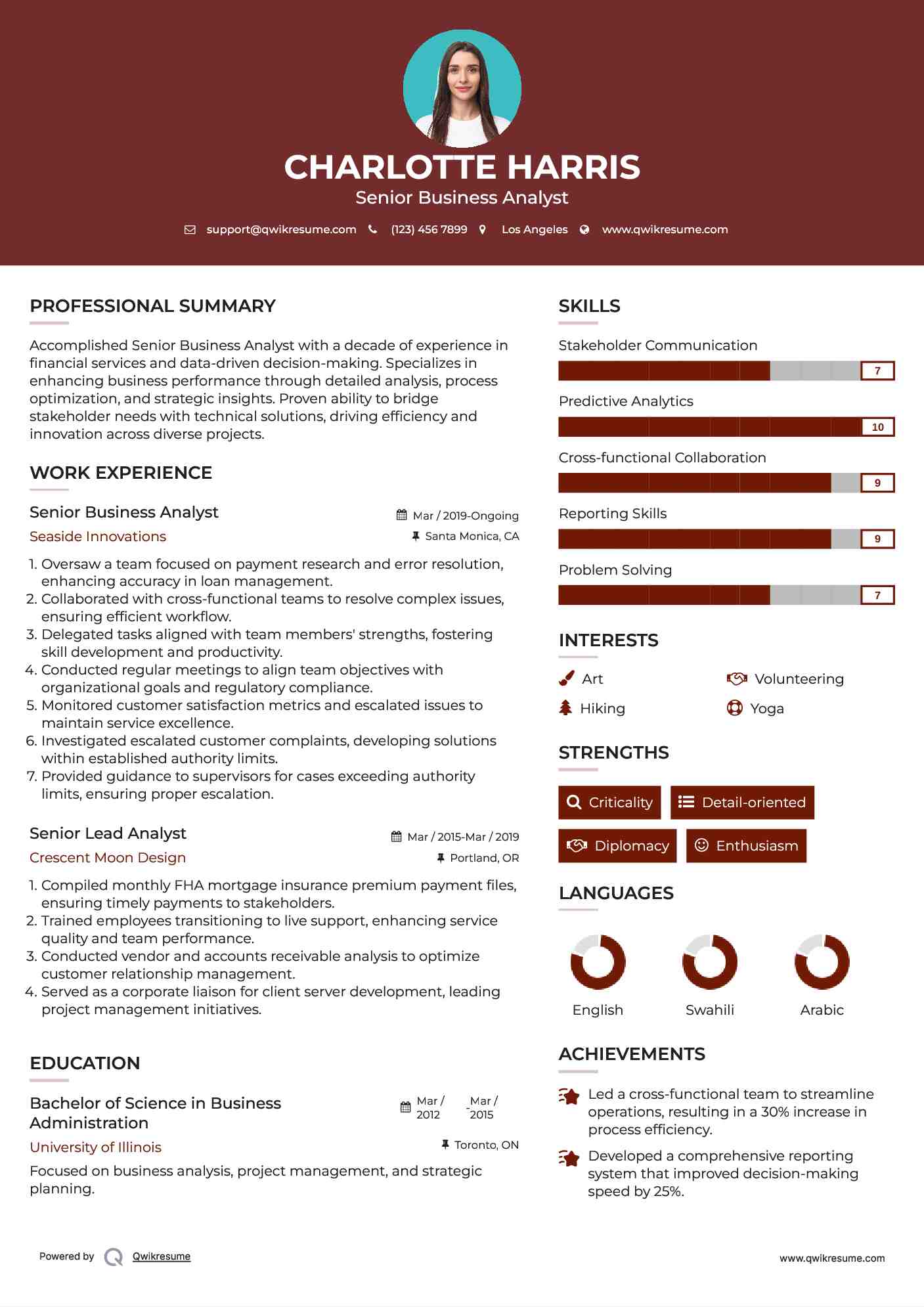 Senior Business Analyst Resume Example