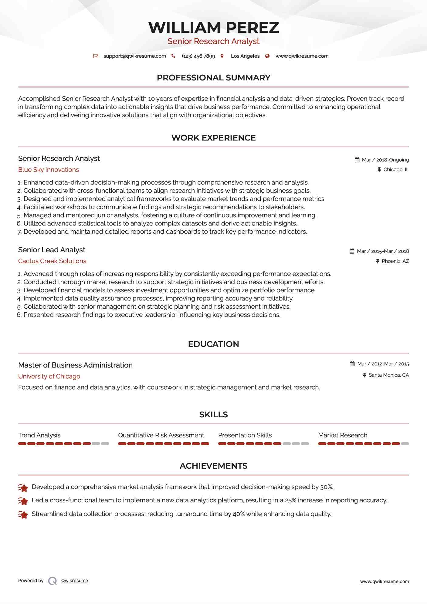 Senior Research Analyst Resume Template