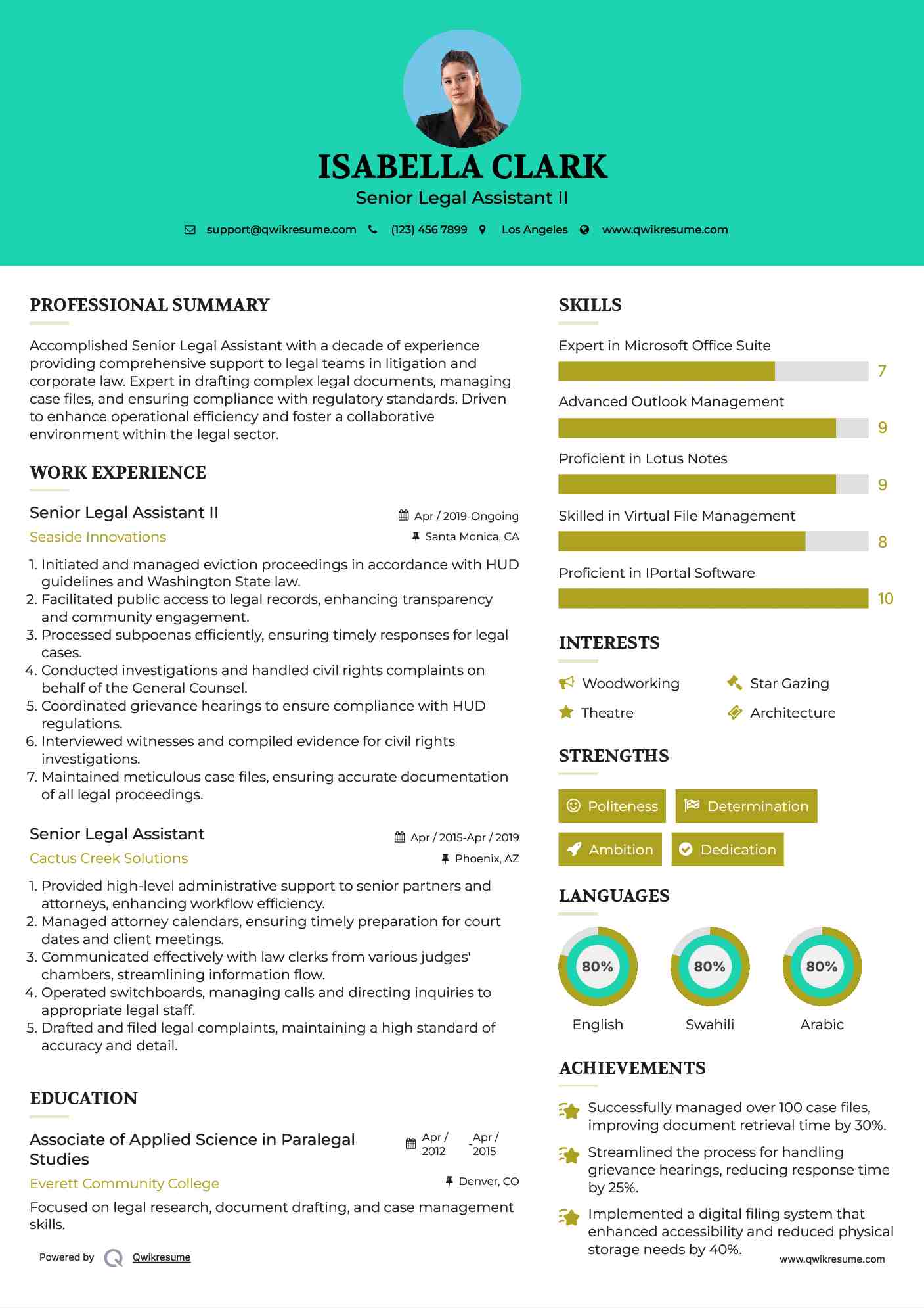 Senior Legal Assistant II Resume Model