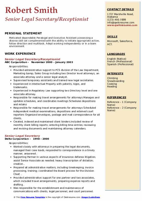 Senior Legal Secretary Resume Samples - Senior Legal Secretary 1589950632 Pdf