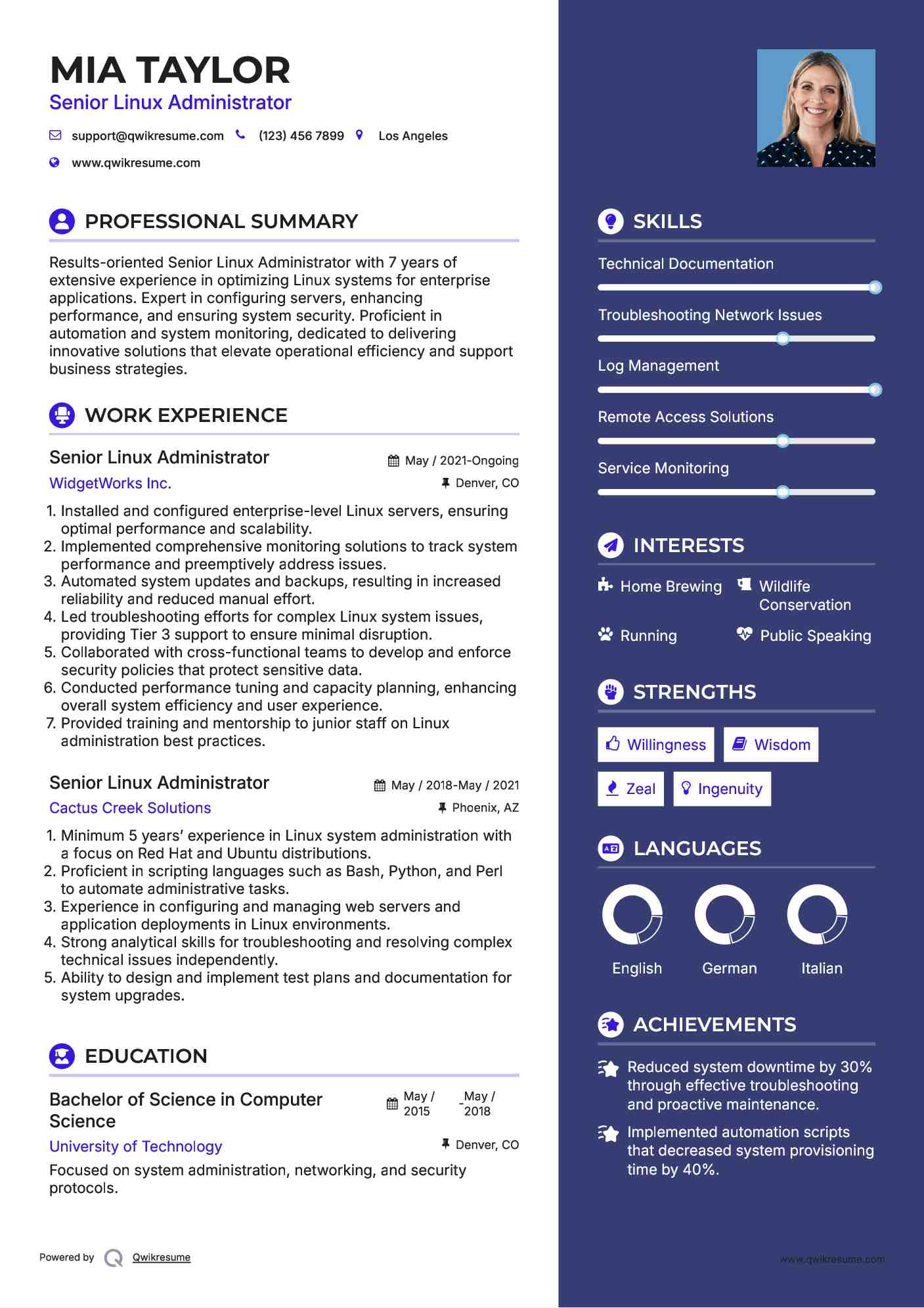 Senior Linux Administrator Resume Samples QwikResume