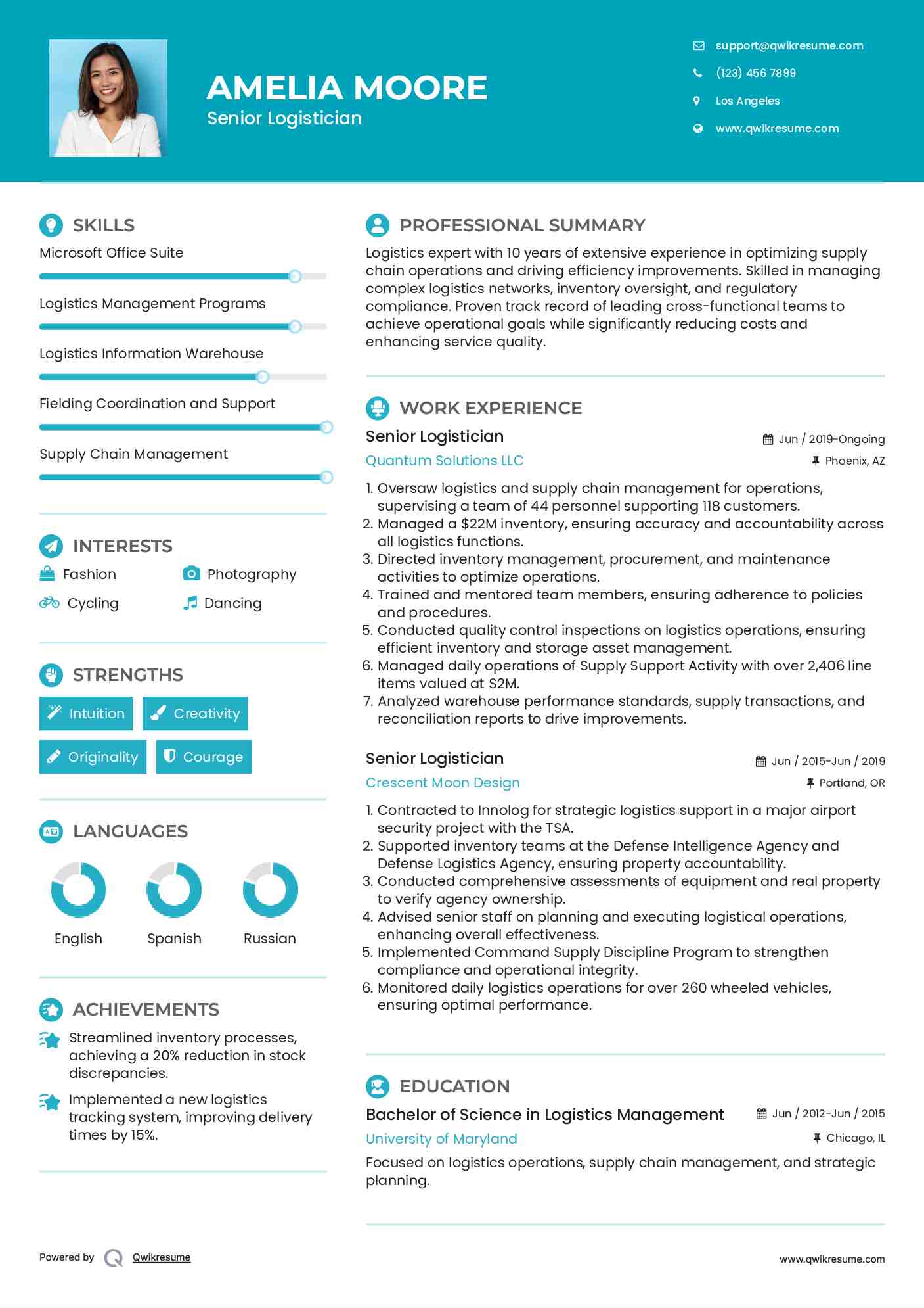 Senior Logistician Resume Template
