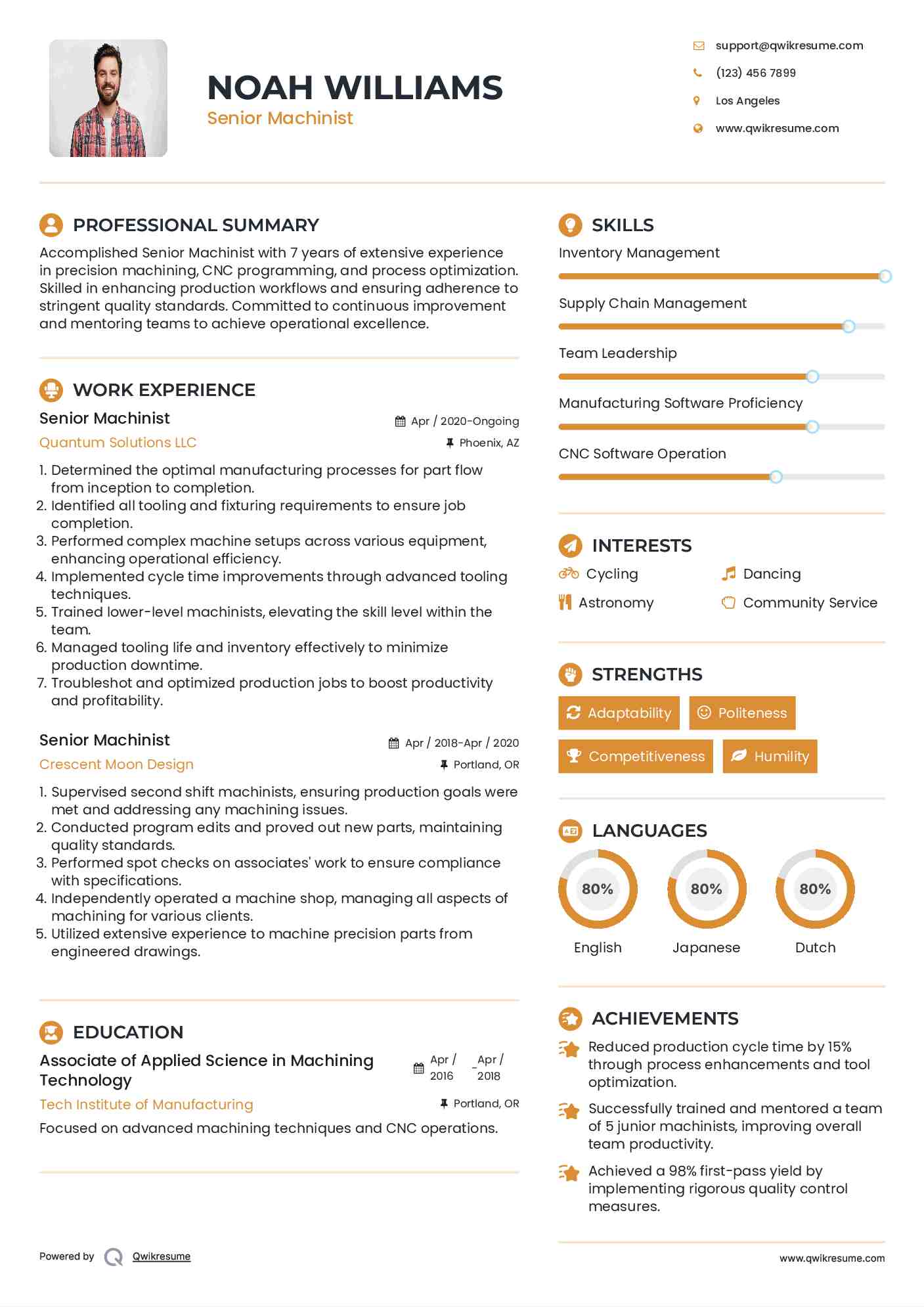 Senior Machinist Resume Sample