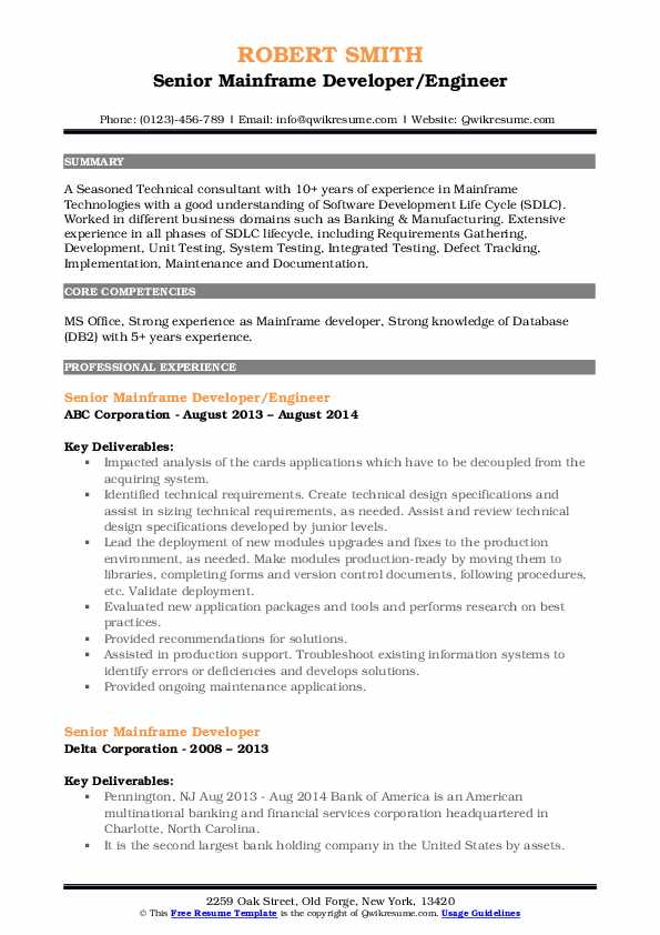 Senior Mainframe Developer Resume Samples | QwikResume
