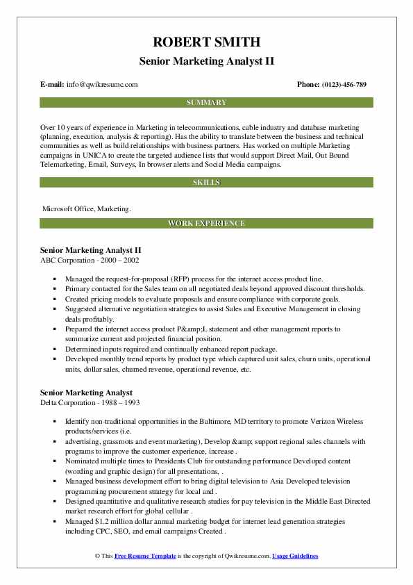 Senior Marketing Analyst Resume Samples | QwikResume