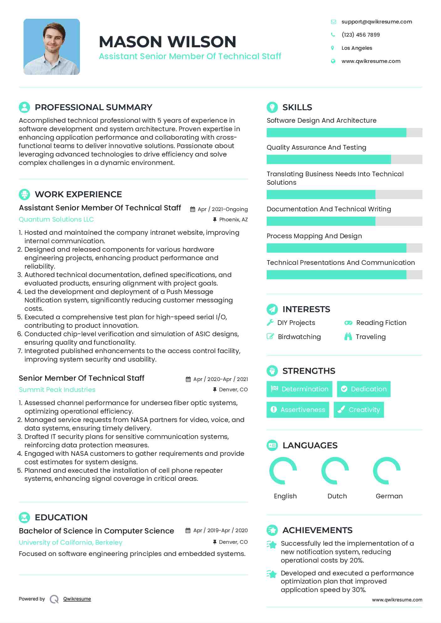 Assistant Senior Member Of Technical Staff Resume Sample