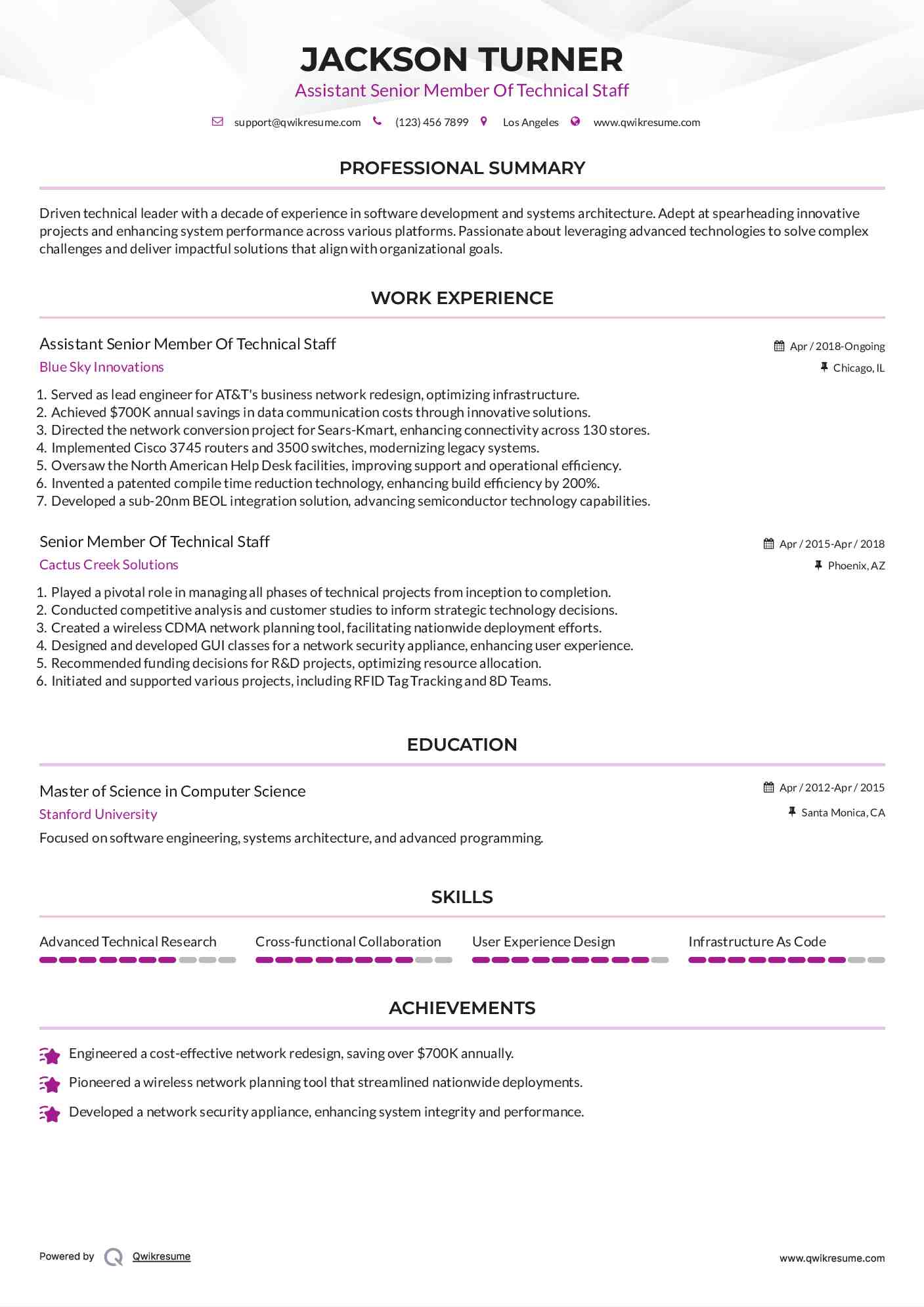 Assistant Senior Member Of Technical Staff Resume Model