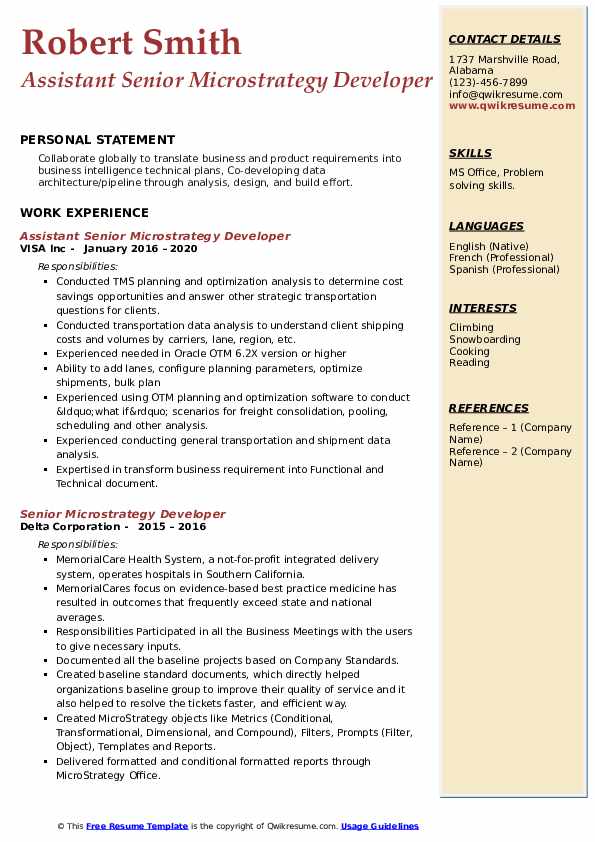 senior-microstrategy-developer-resume-samples-qwikresume