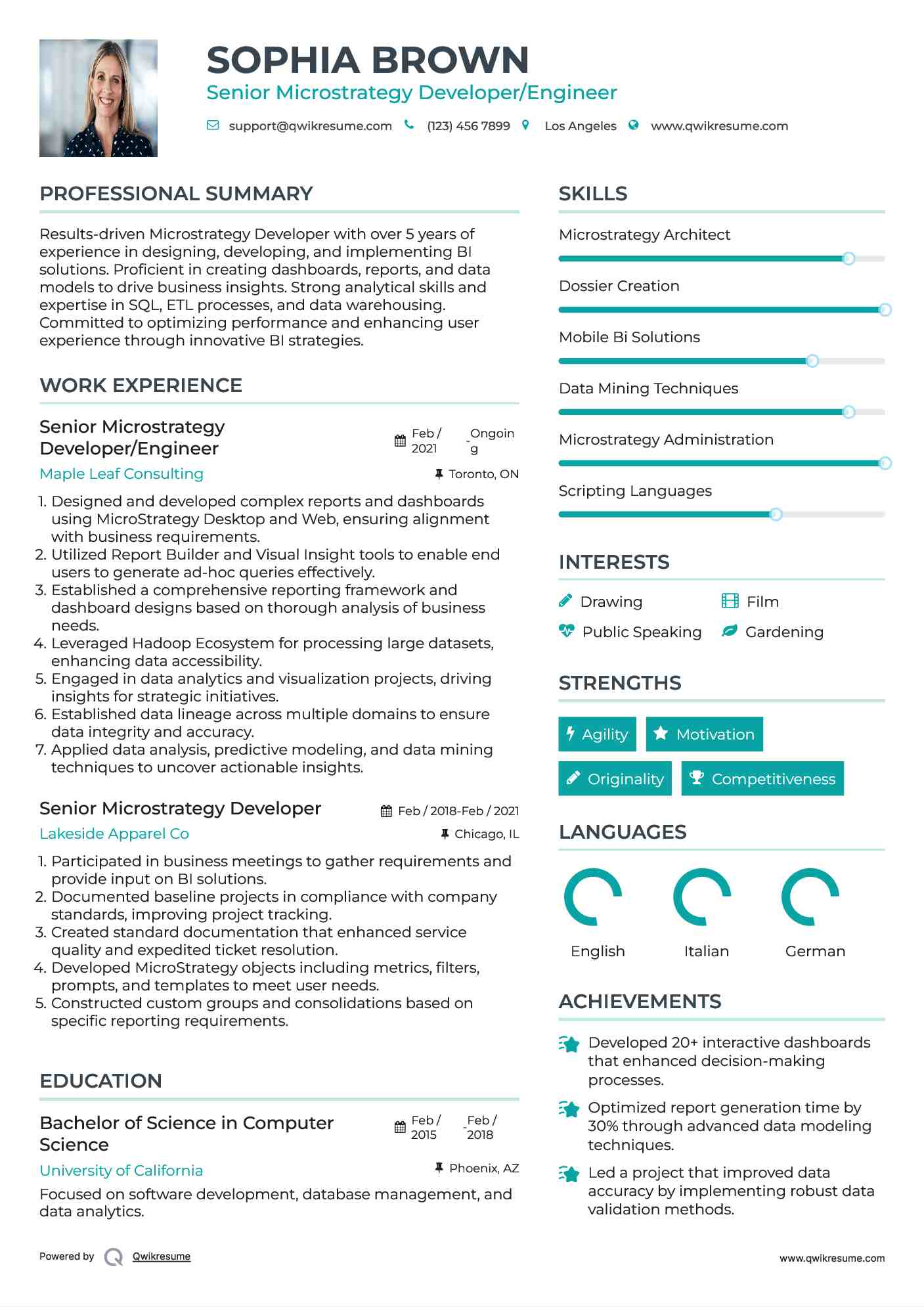 Senior Microstrategy Developer/Engineer Resume Example