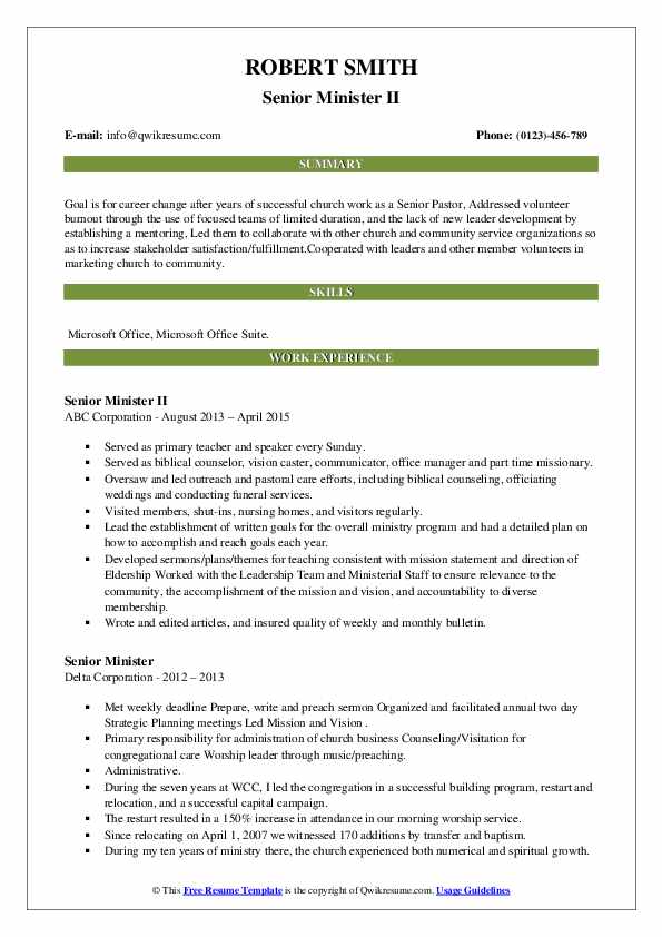 Senior Minister Resume Samples - Senior Minister 1590203977 Pdf 
