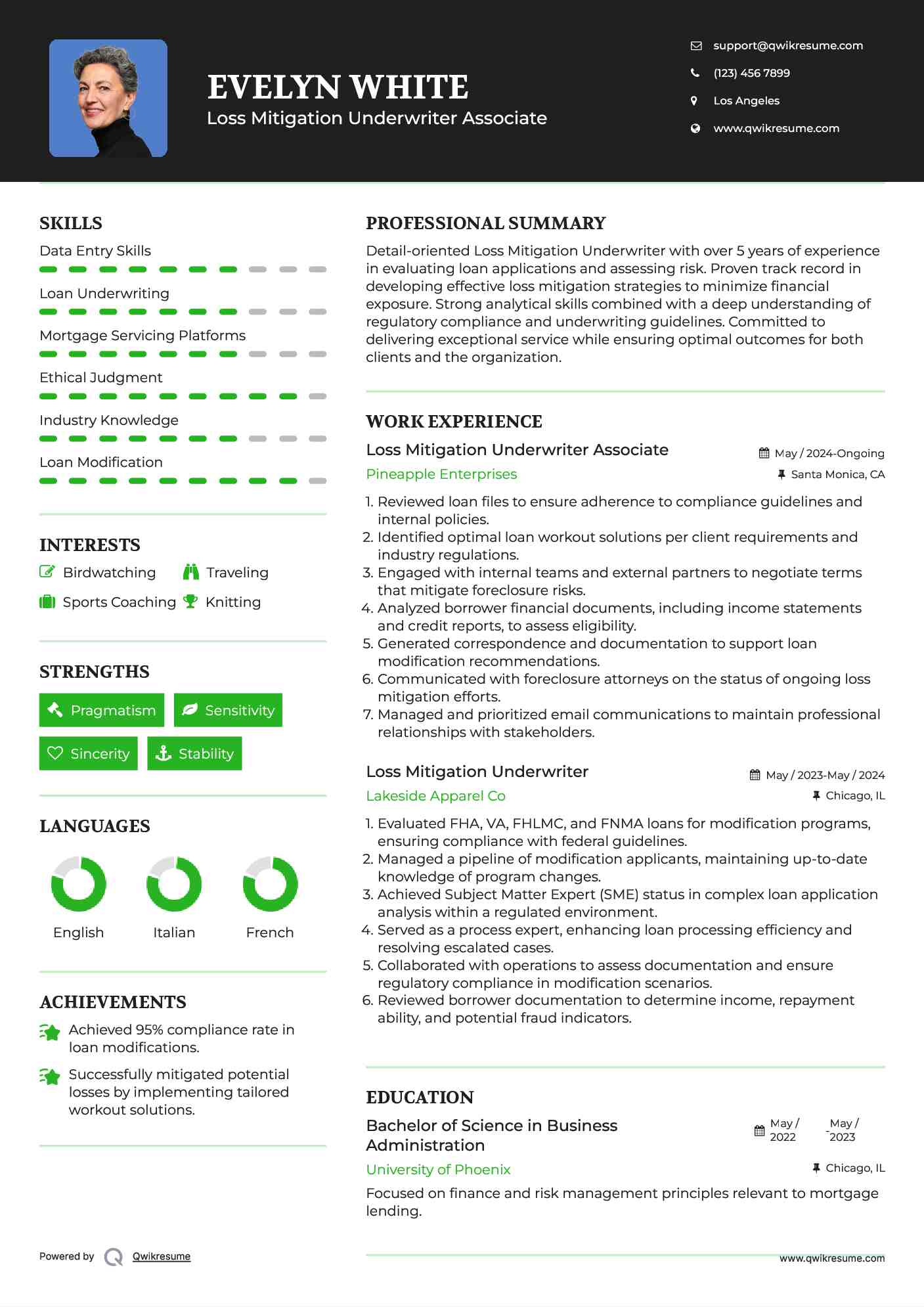 Loss Mitigation Underwriter Associate Resume Template