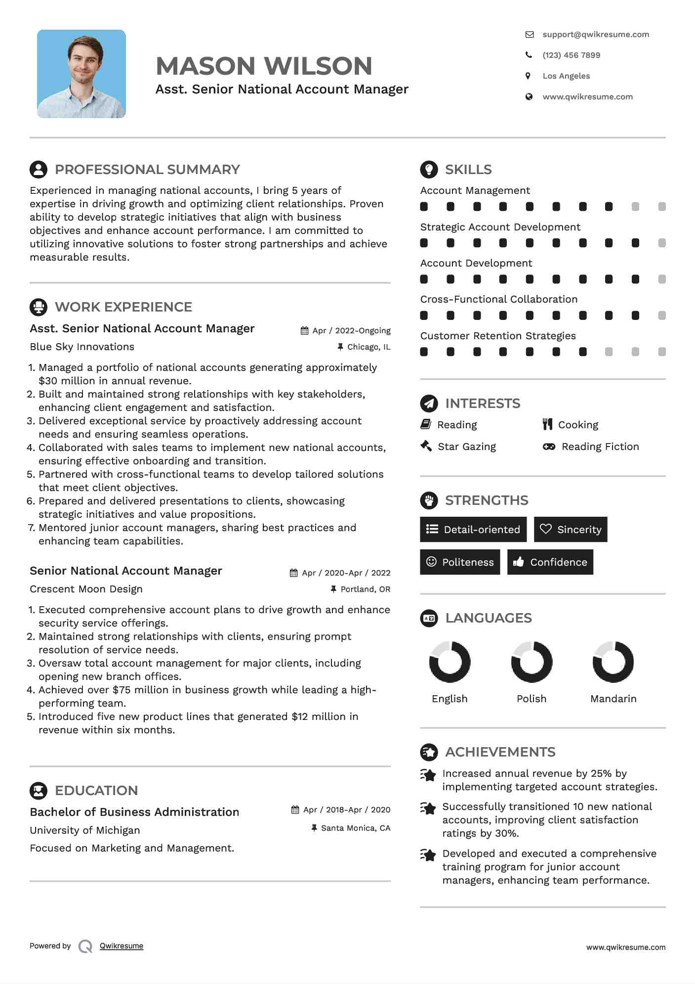 Asst. Senior National Account Manager Resume Model