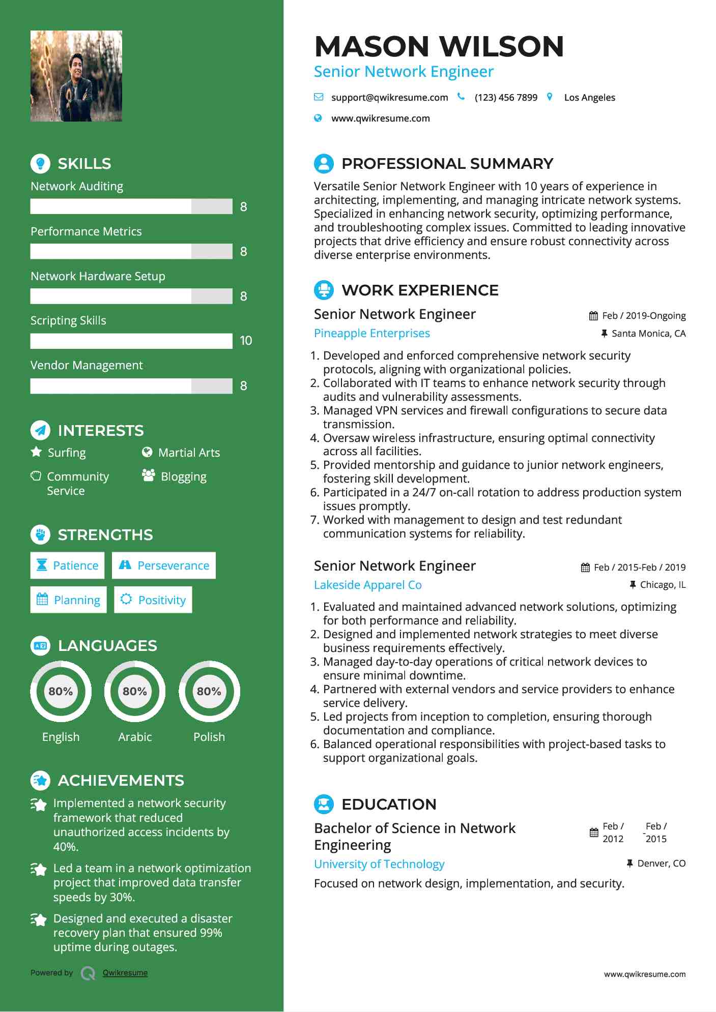 Senior Network Engineer Resume Example