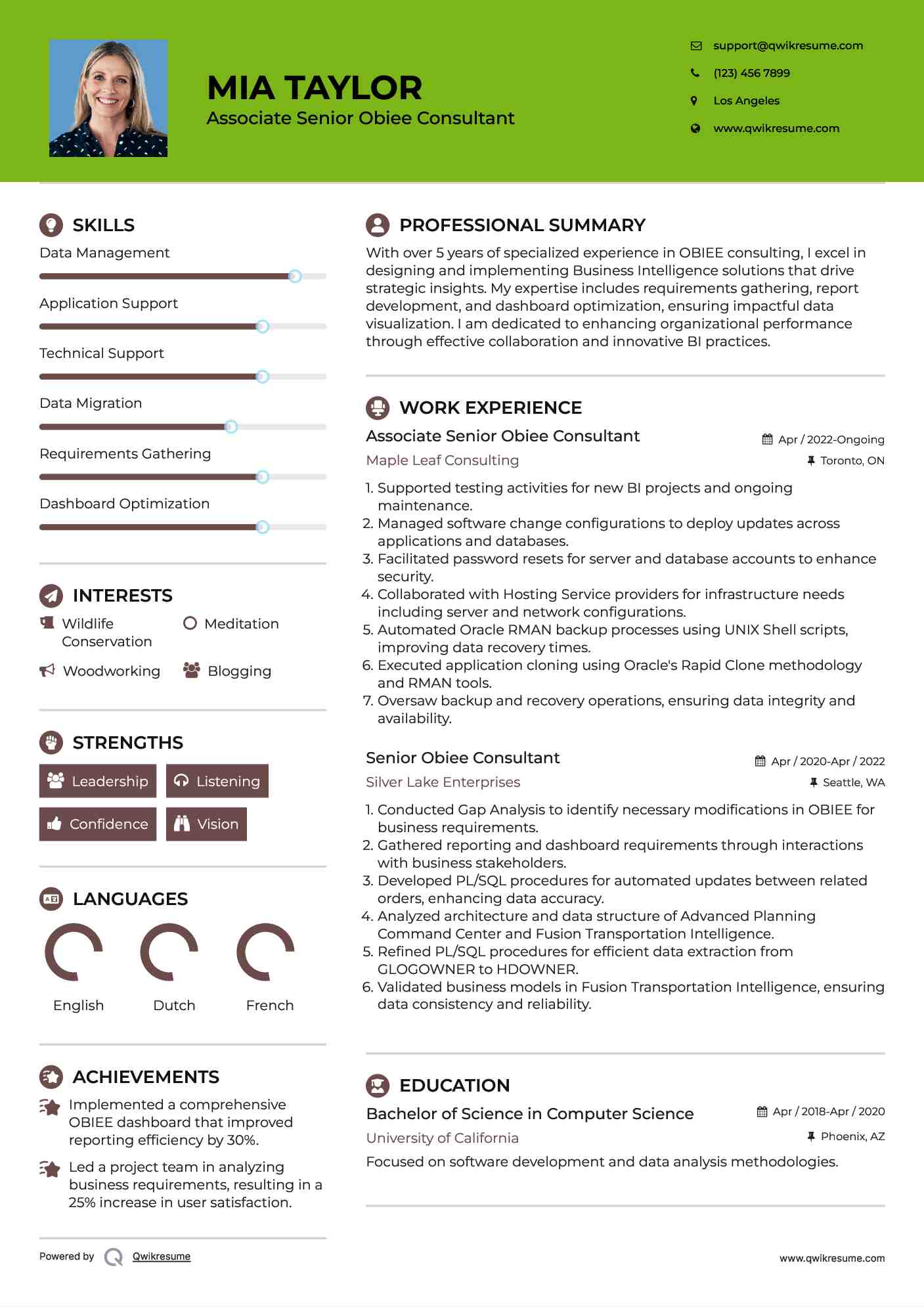 Associate Senior Obiee Consultant Resume Format